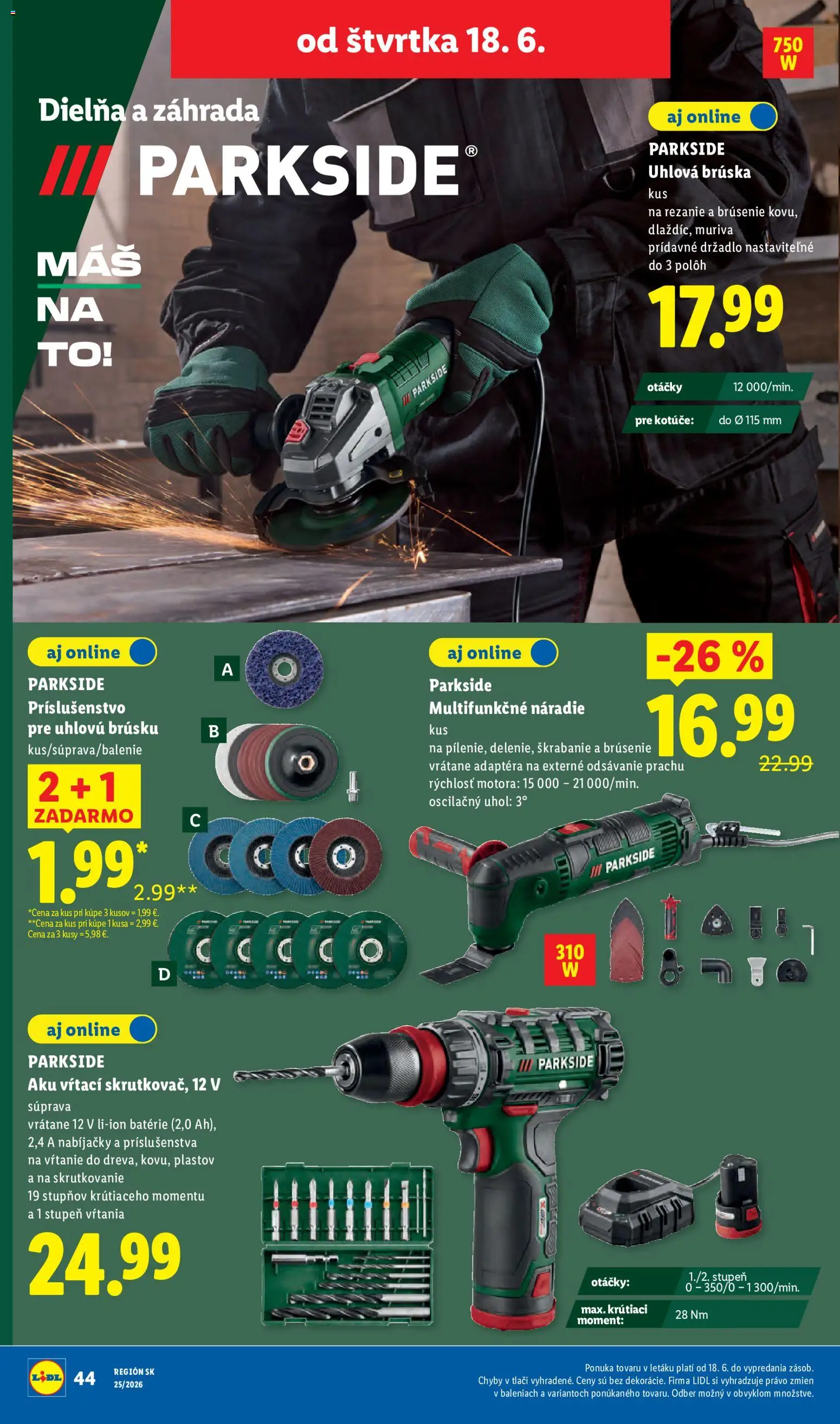 Nové Lidl akcie – leták je platný od 15.06.2026 | Strana: 86 | Produkty: Náradie, Uhlová brúska, Aku, Parkside