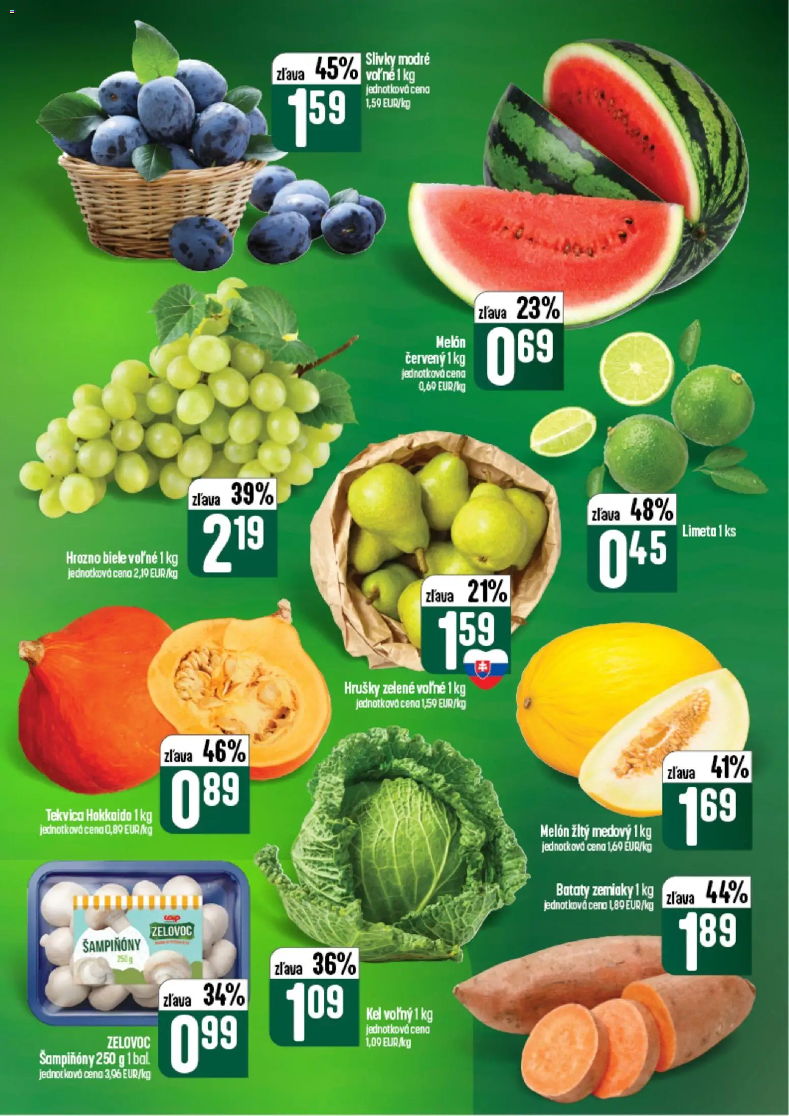 Nové COOP Jednota akcie – leták je platný od 26.08.2026 | Strana: 7 | Produkty: Šampiňóny, Zemiaky, Hrozno, Tekvica