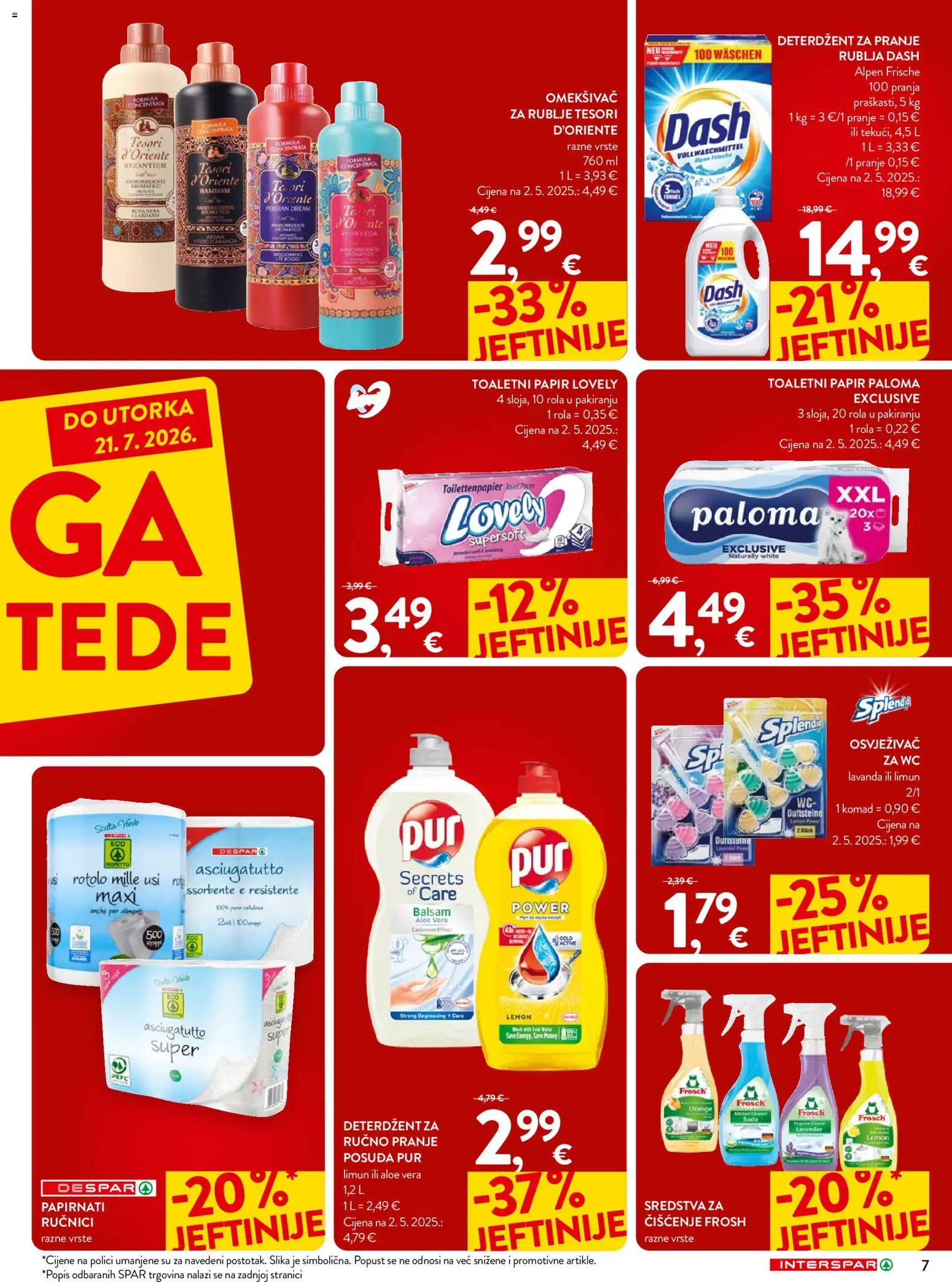 Interspar katalog | vrijedi od 08.07.2026 | Stranica: 7 | Proizvodi: Omekšivač, Deterdžent, Toaletni papir, Limun