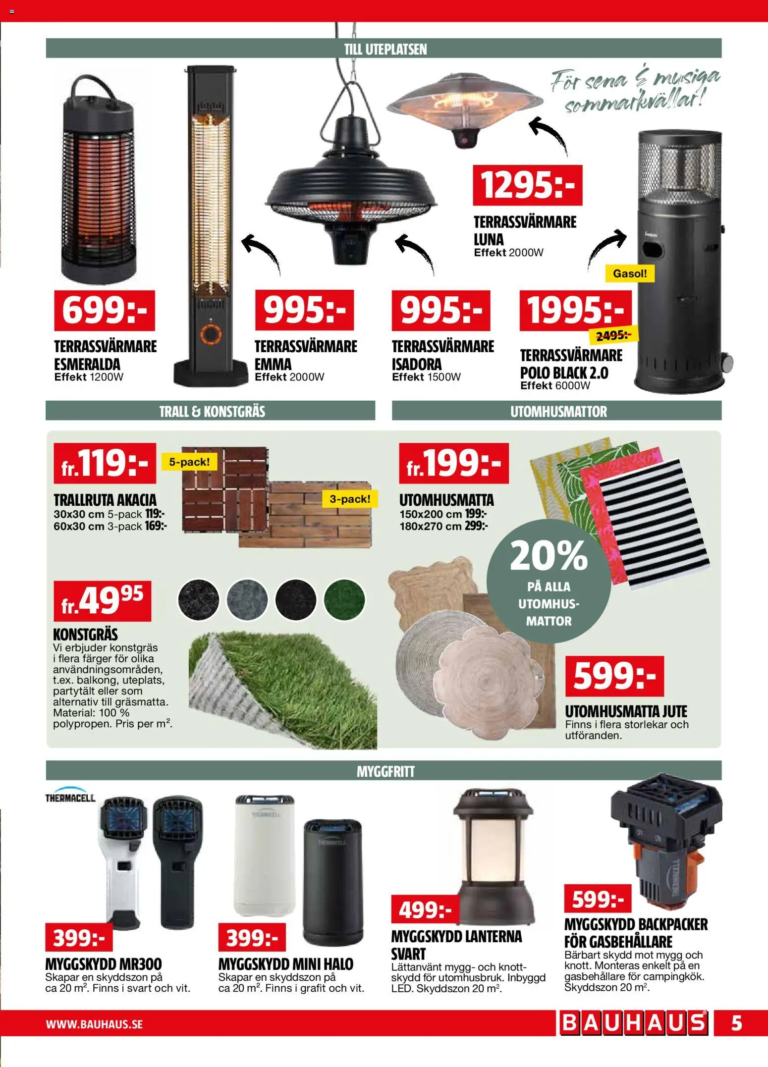 Bauhaus reklamblad aktuell från 01.05.2026 | Sida: 5 | Produkter: Utomhusmatta, Gasol, Konstgräs