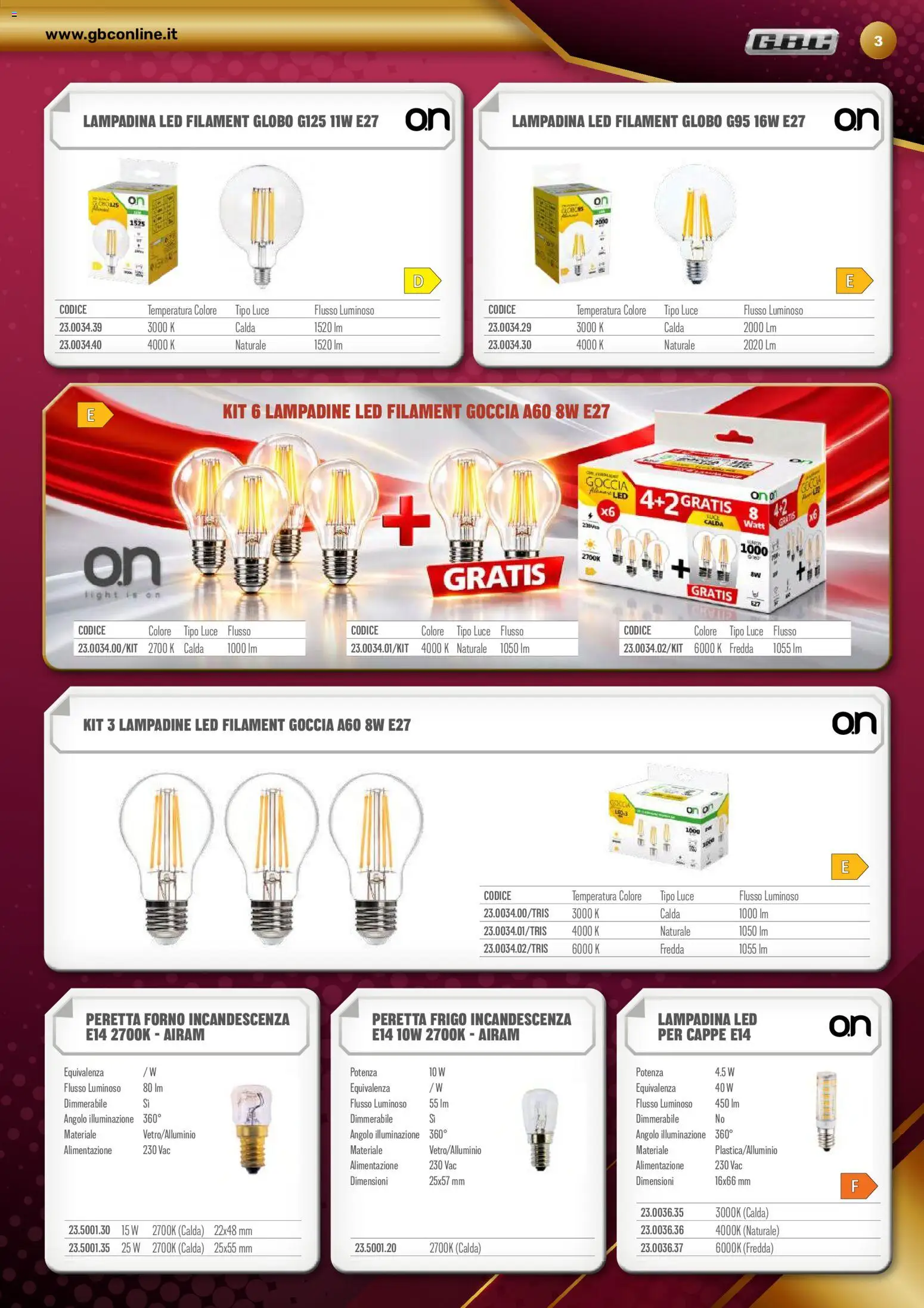 Volantino GBC del 22/10/2026 | Pagina: 3 | Prodotti: Forno, Illuminazione, Lampadine