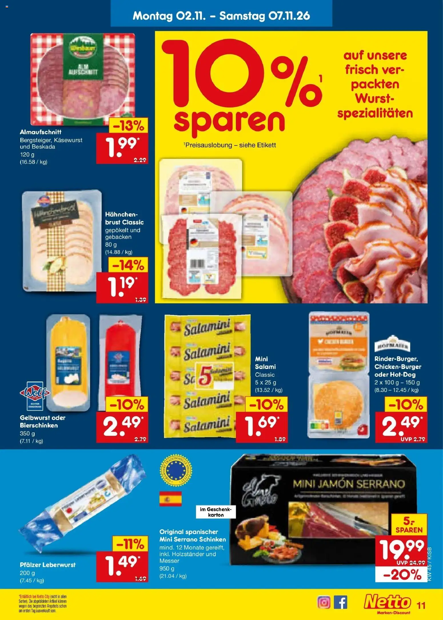 Netto Marken-Discount Prospekt Nürnberg (ab 02.11.2026) » Angebote | Seite: 17 | Produkte: Hahnchen, Spezialitäten, Salami, Schinken