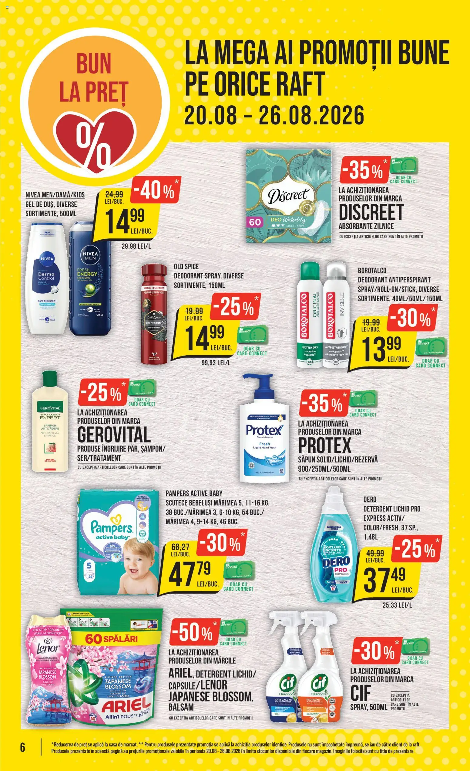 Noul catalog Mega Image – valabil de la 20.08.2026 | Pagină: 6 | Produse: Old Spice, Nivea, Raft, Absorbante