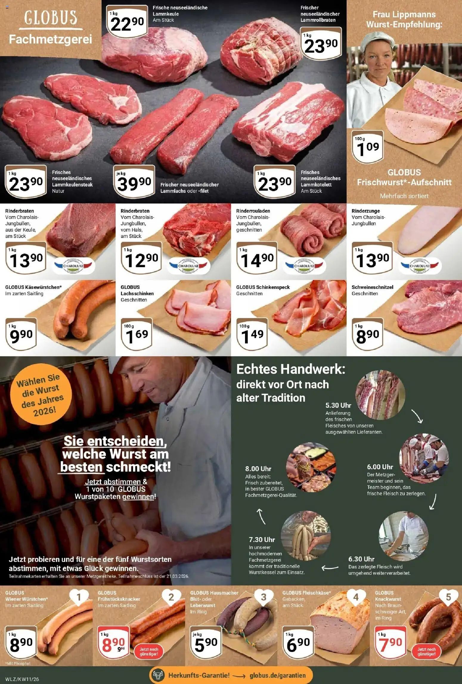 Globus prospekt Weischlitz	 – gültig ab 09.03.2026 | Seite: 8 | Produkte: Rinderbraten, Lammkeule, Wurst, Uhr