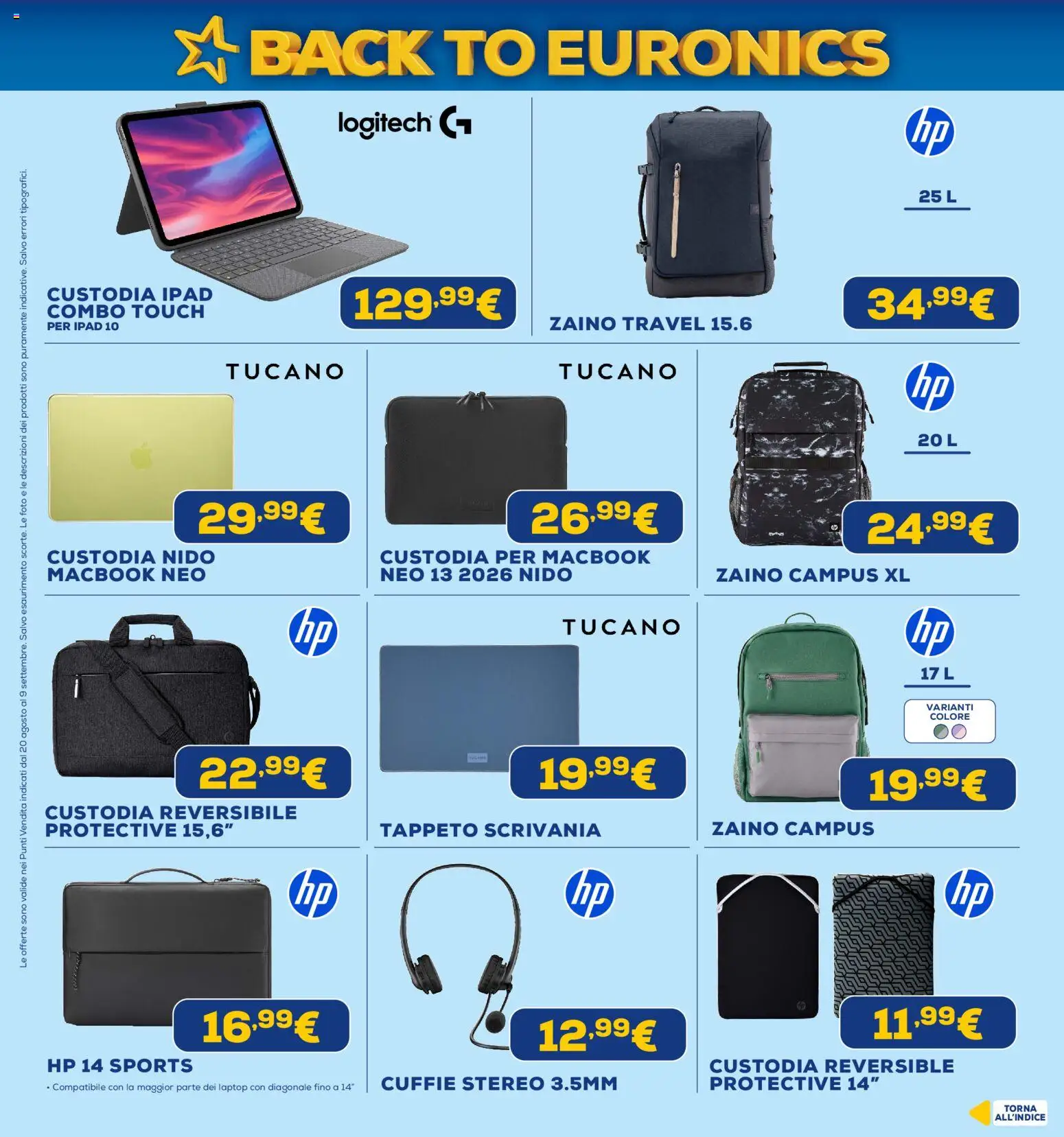 Volantino Euronics del 20/08/2026 | Pagina: 1 | Prodotti: Laptop, Ipad, Macbook, Scrivania