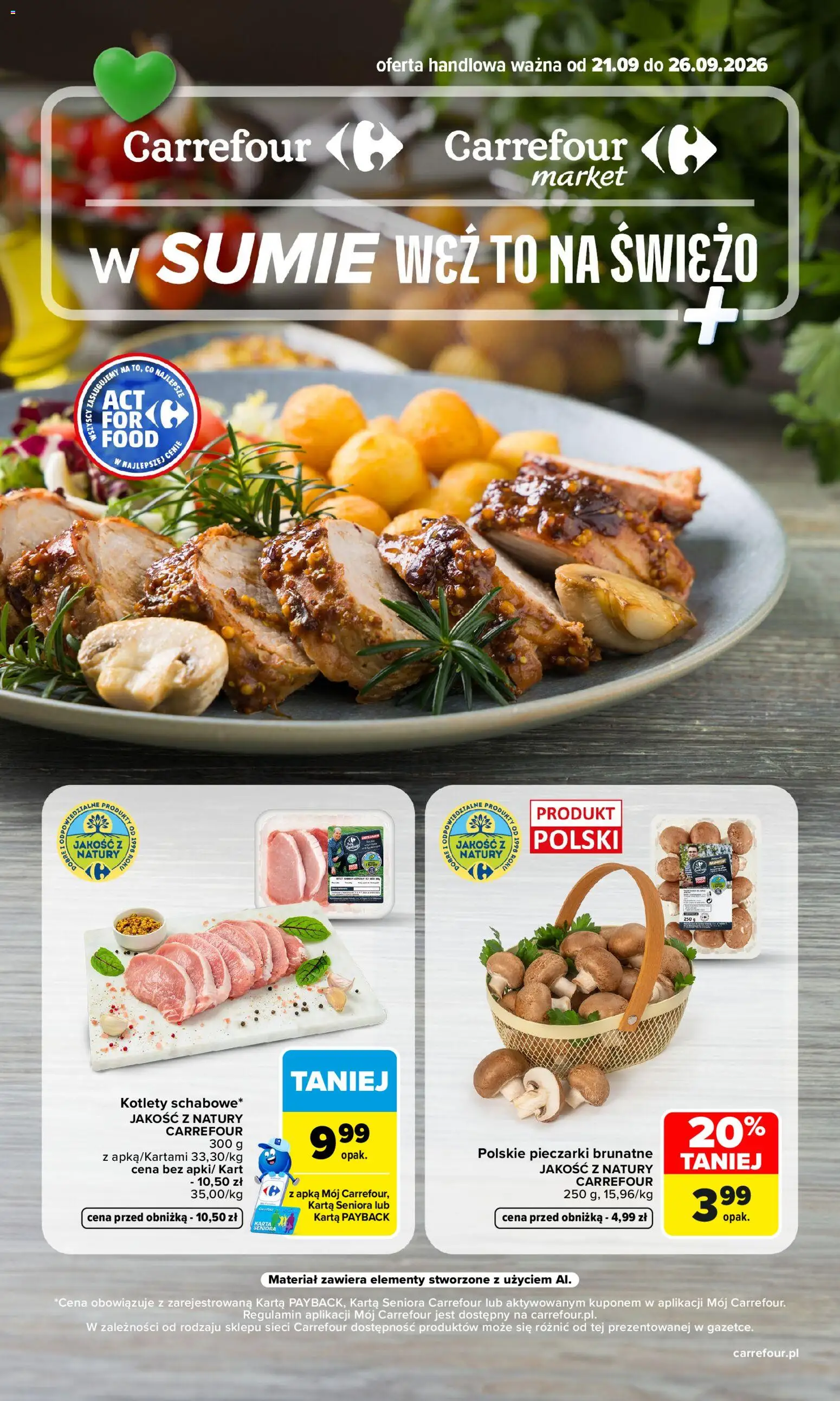 Carrefour gazetka - Weź to na świeżo od 21.09.2026 | Strona: 1 | Produkty: Karta, Pieczarki, Kotlety