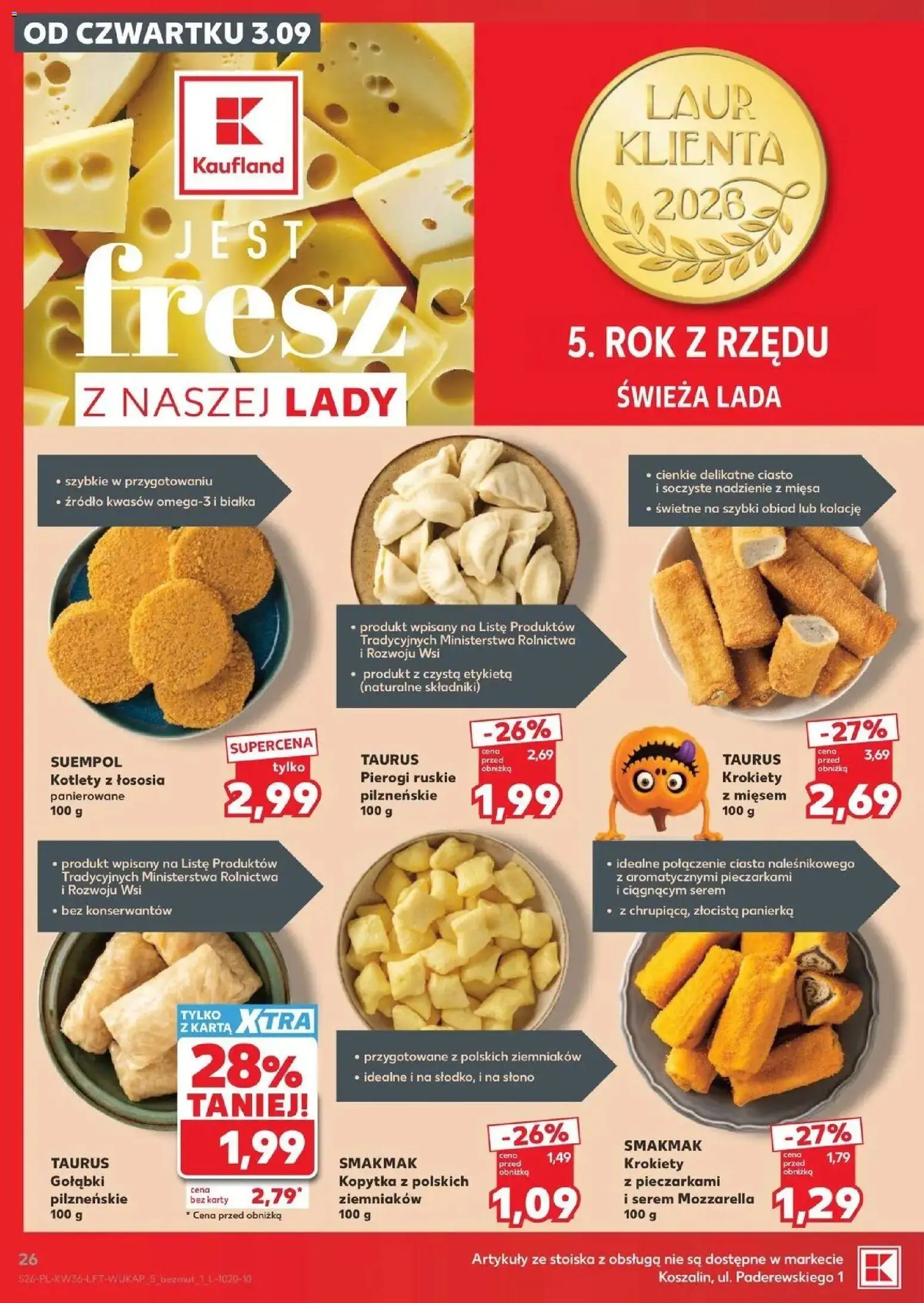 Kaufland gazetka od 03.09.2026 - od jutra PDF | Strona: 26 | Produkty: Karta, Krokiety, Pierogi ruskie, Mozzarella