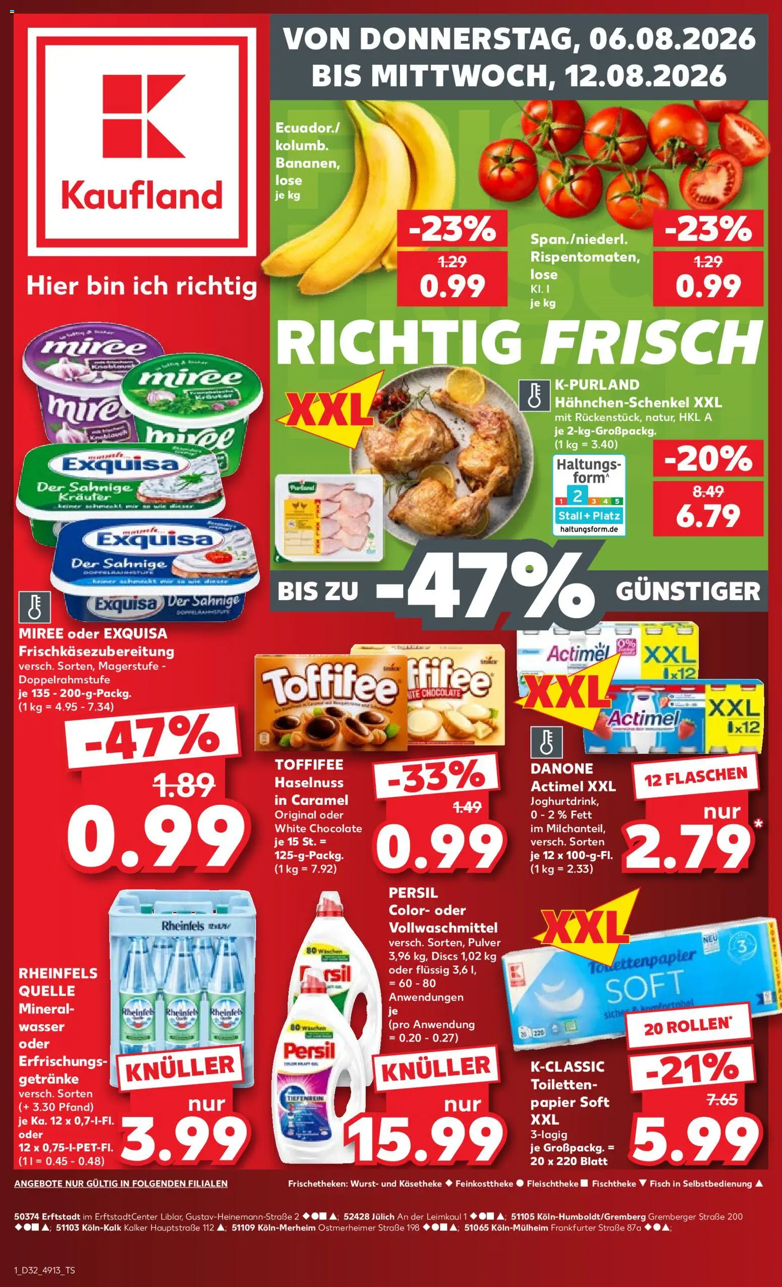 Kaufland Prospekt Köln – gültig ab 06.08.2026 | Seite: 1 | Produkte: Fisch, Wasser, Wurst, Toffifee