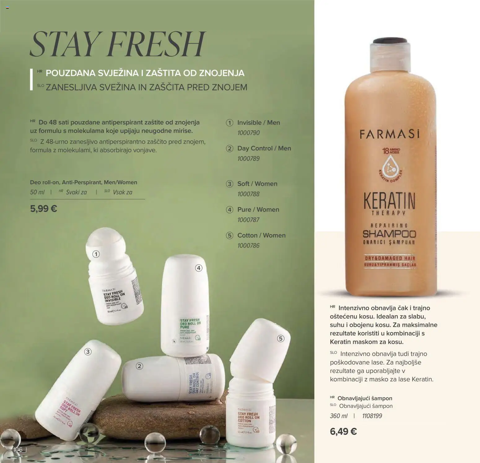 Farmasi katalog | vrijedi od 01.07.2026 | Stranica: 106 | Proizvodi: Roll on, Šampon, Antiperspirant