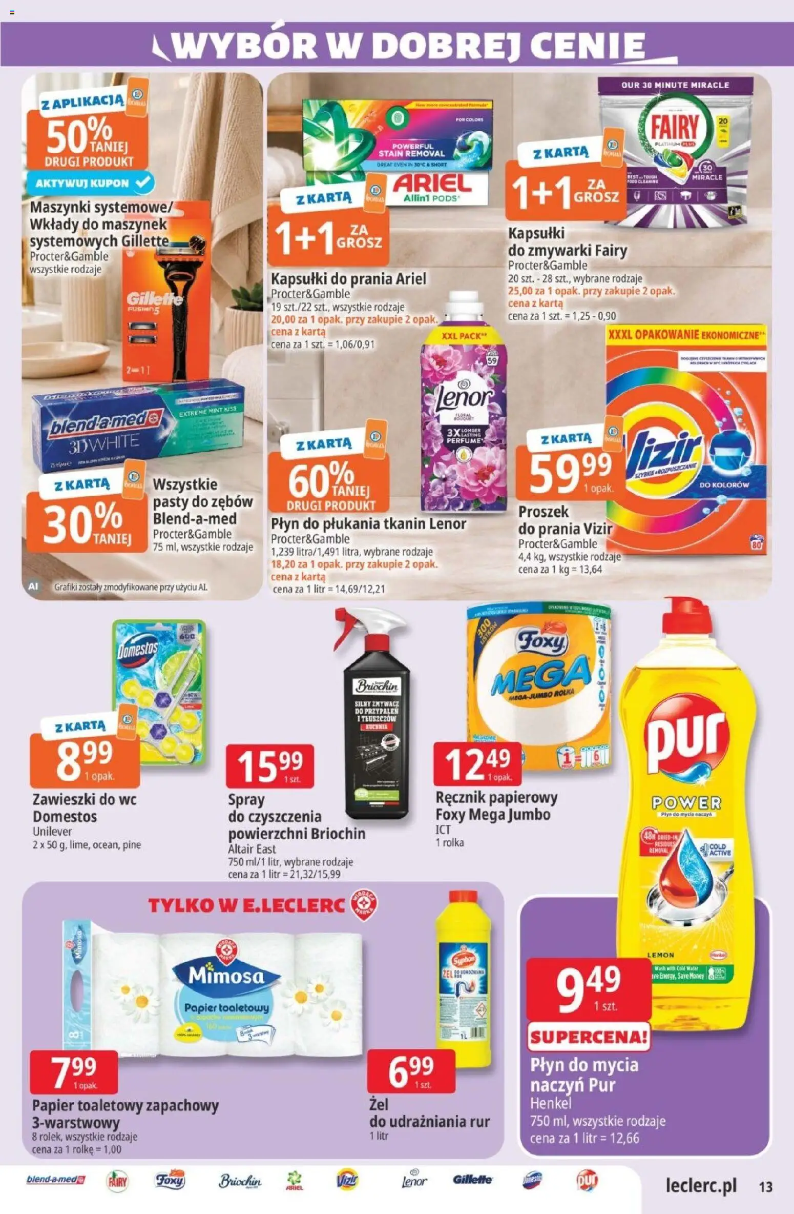 E.Leclerc gazetka od 25.08.2026 | Strona: 13 | Produkty: Gillette, Płyn do płukania, Płyn do płukania tkanin, Kapsułki do prania