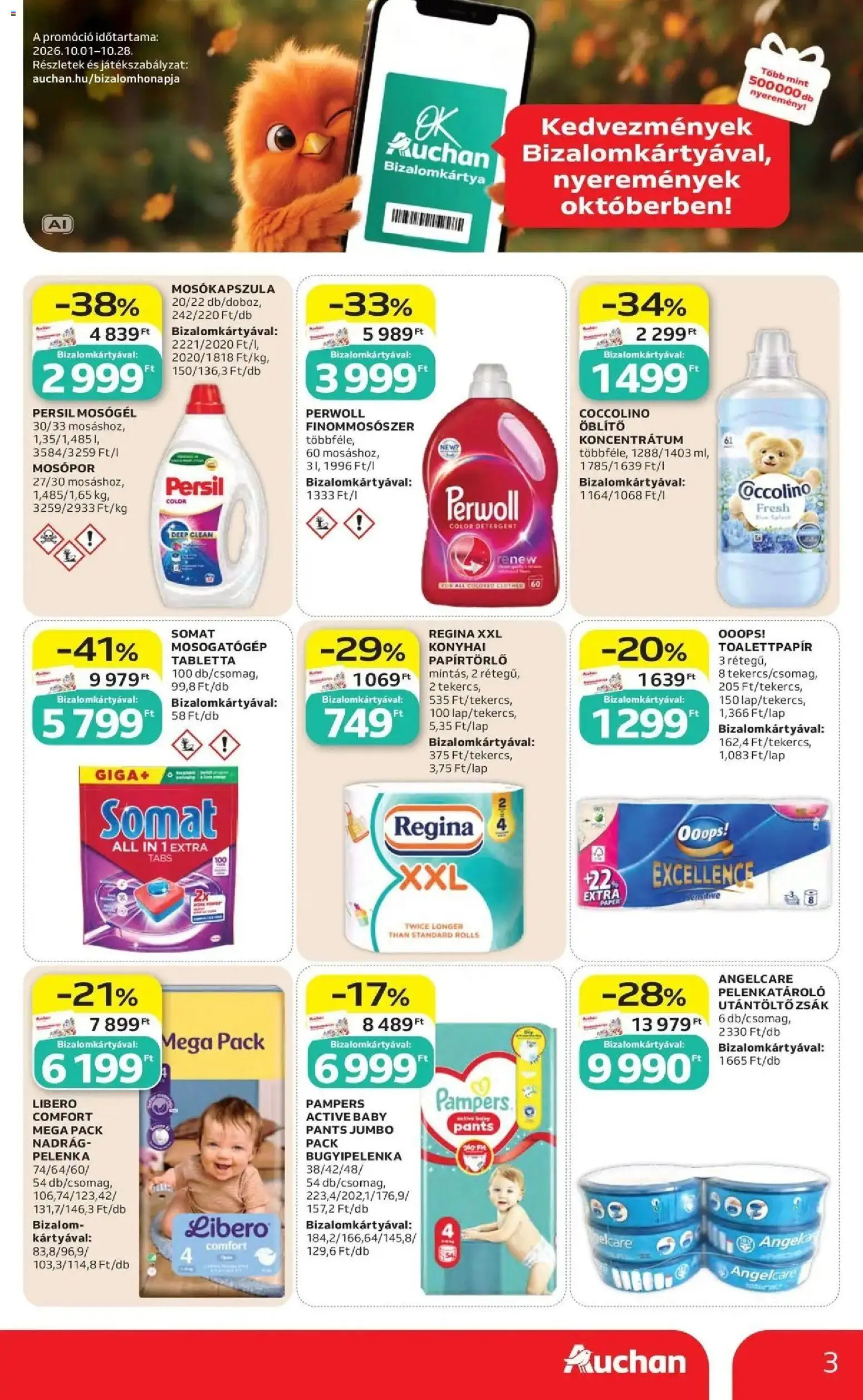 Auchan akciós újság Szolnok - 2026.10.22. -tól/töl > akció, lapozható szórólap 🛍️ | Oldal: 3 | Termékek: Perwoll, Mosogatógép, Tabletta, Öblítő