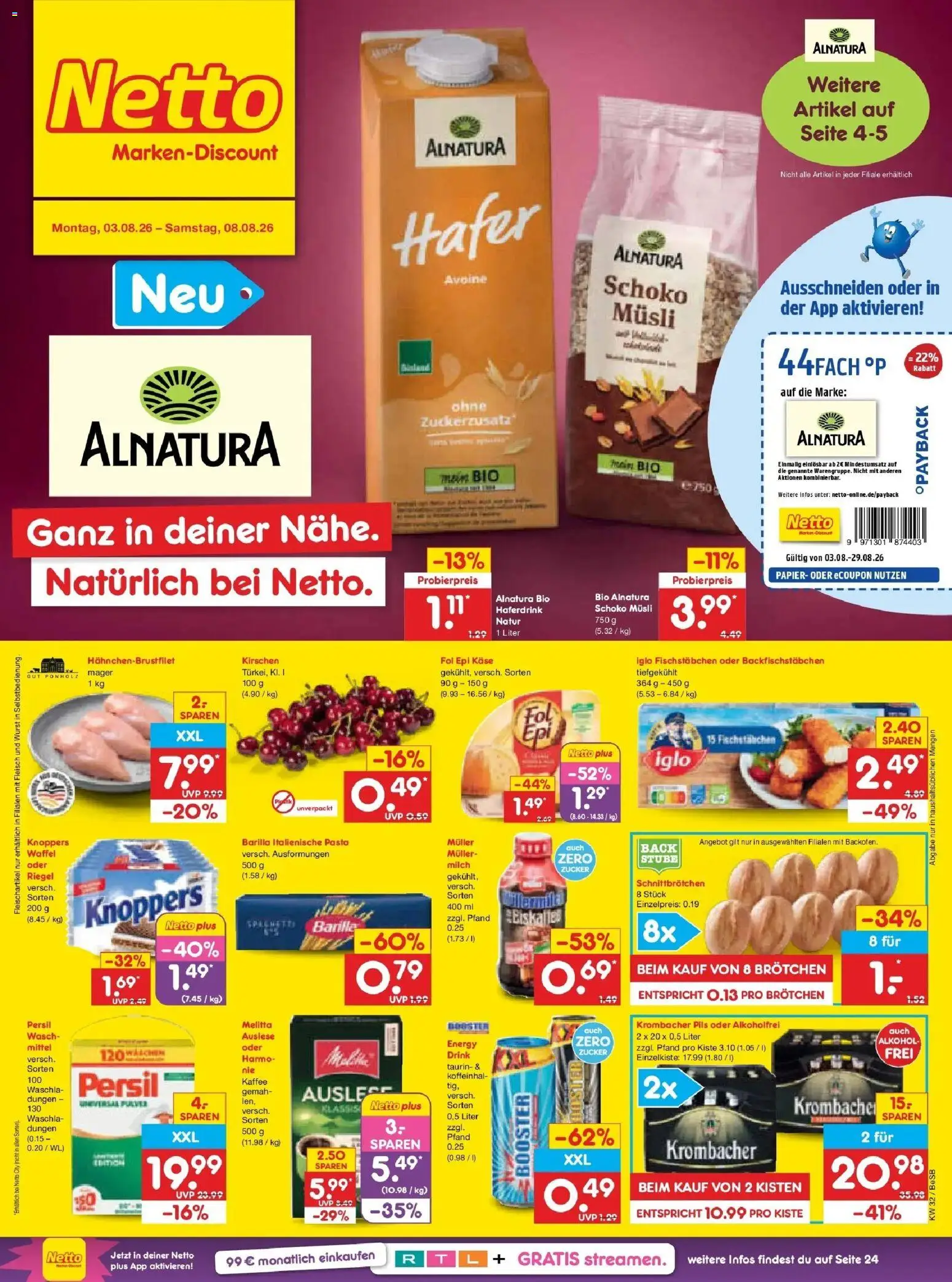 Netto Marken-Discount Prospekt – gültig ab 03.08.2026 | Seite: 1 | Produkte: Melitta, Milch, Barilla, Knoppers