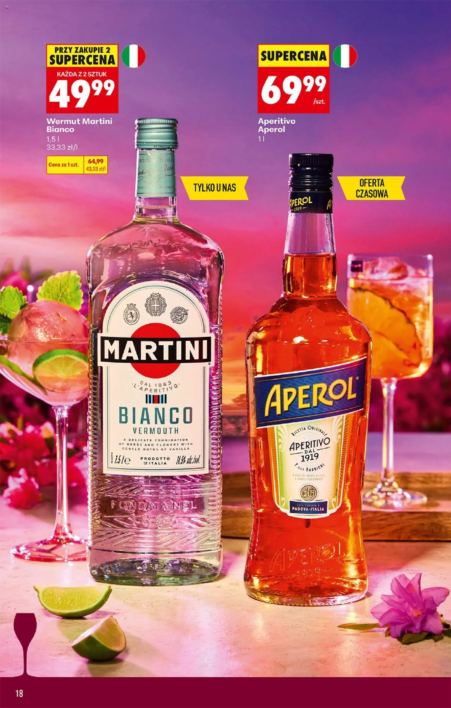 Biedronka gazetka - Czas na toast od 04.05.2026 | Strona: 18 | Produkty: Martini, Aperol, Martini Bianco