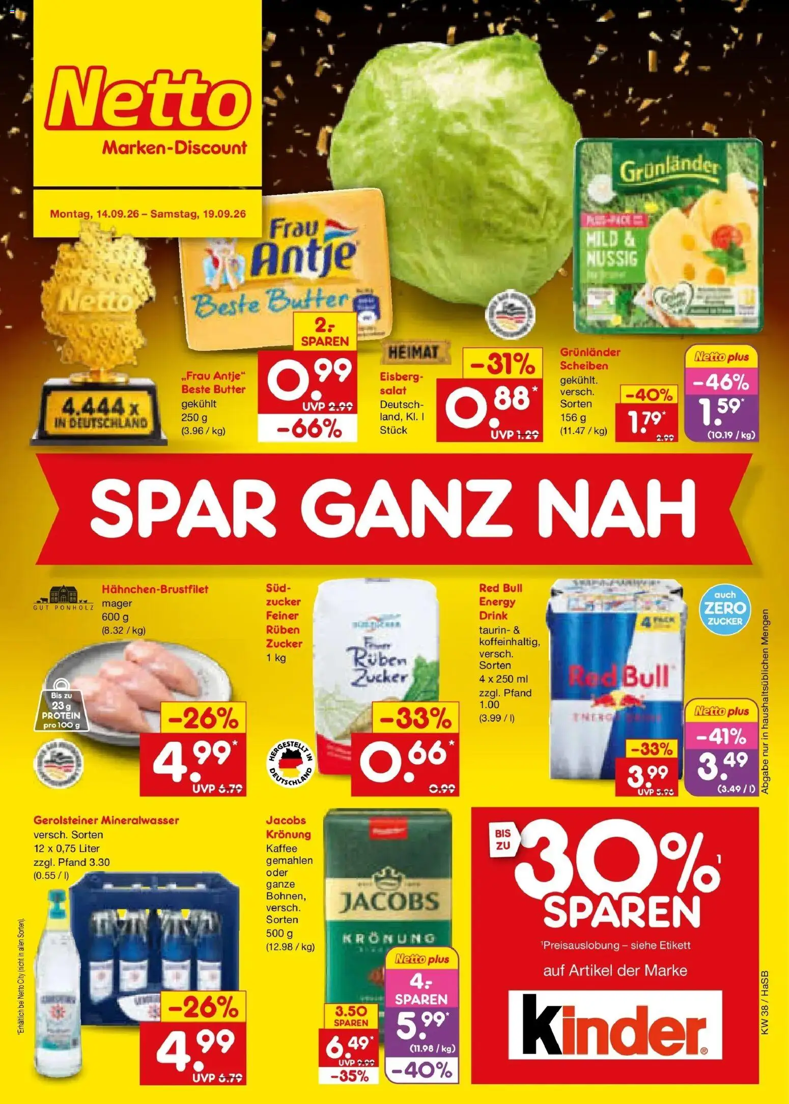 Netto Marken-Discount Prospekt Unna – gültig ab 14.09.2026 | Seite: 1 | Produkte: Red bull, Butter, Kaffee, Grunlander