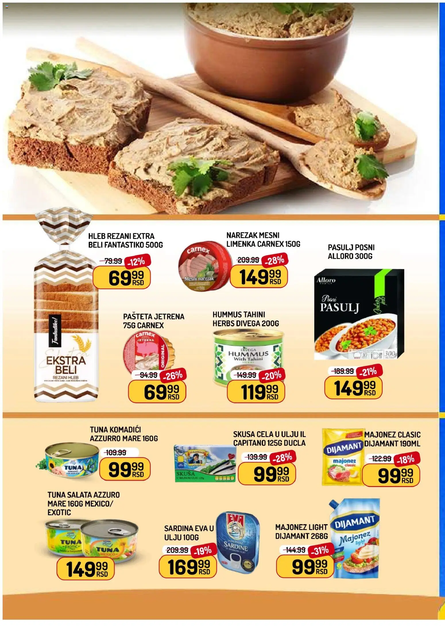 Aman katalog - važi od 03.07.2026 | Strana: 4 | Proizvode: Rezani hleb, Hummus, Mesni narezak, Sardina