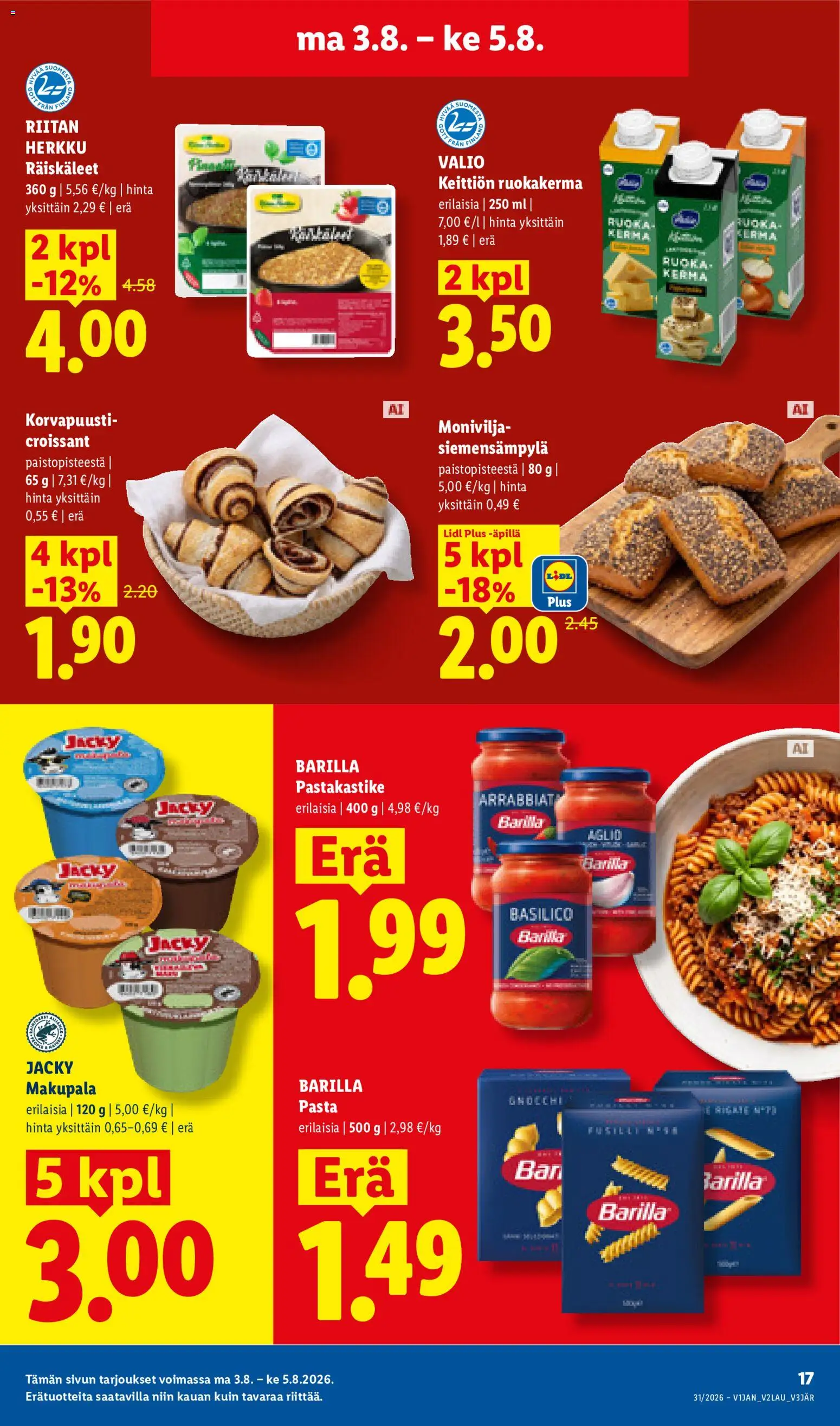 Lidl tarjoukset – voimassa 30/07/2026 alkaen | Sivu: 23 | Tuotteet: Pastakastike, Pasta, Croissant