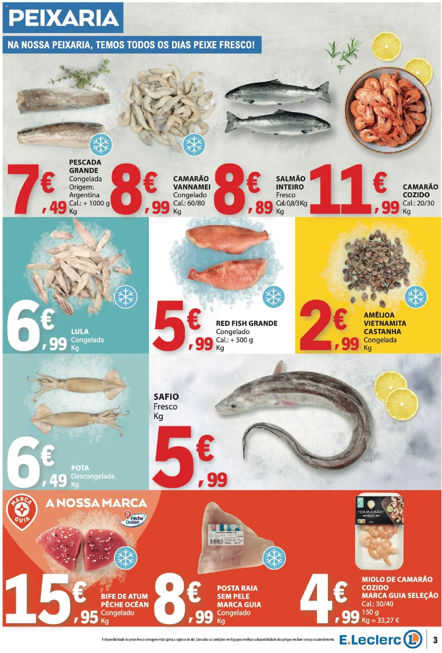 E.Leclerc folheto │ válido de 24/09/2026 | Página: 3 | Produtos: Atum, Camarão, Salmão, Bife