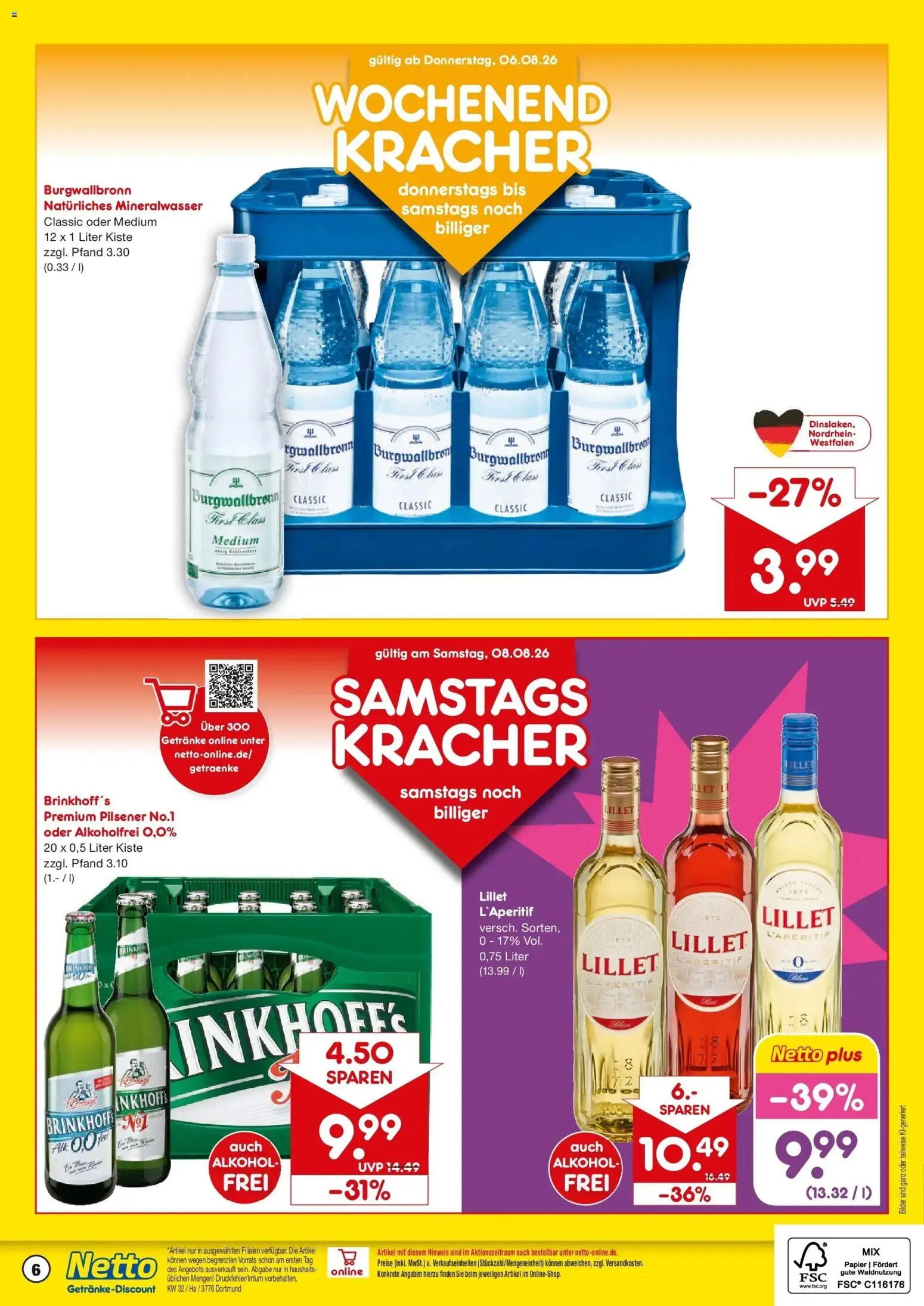 Netto Marken-Discount Prospekt Dortmund – gültig ab 03.08.2026 | Seite: 6 | Produkte: Mineralwasser, Lillet, Bilder