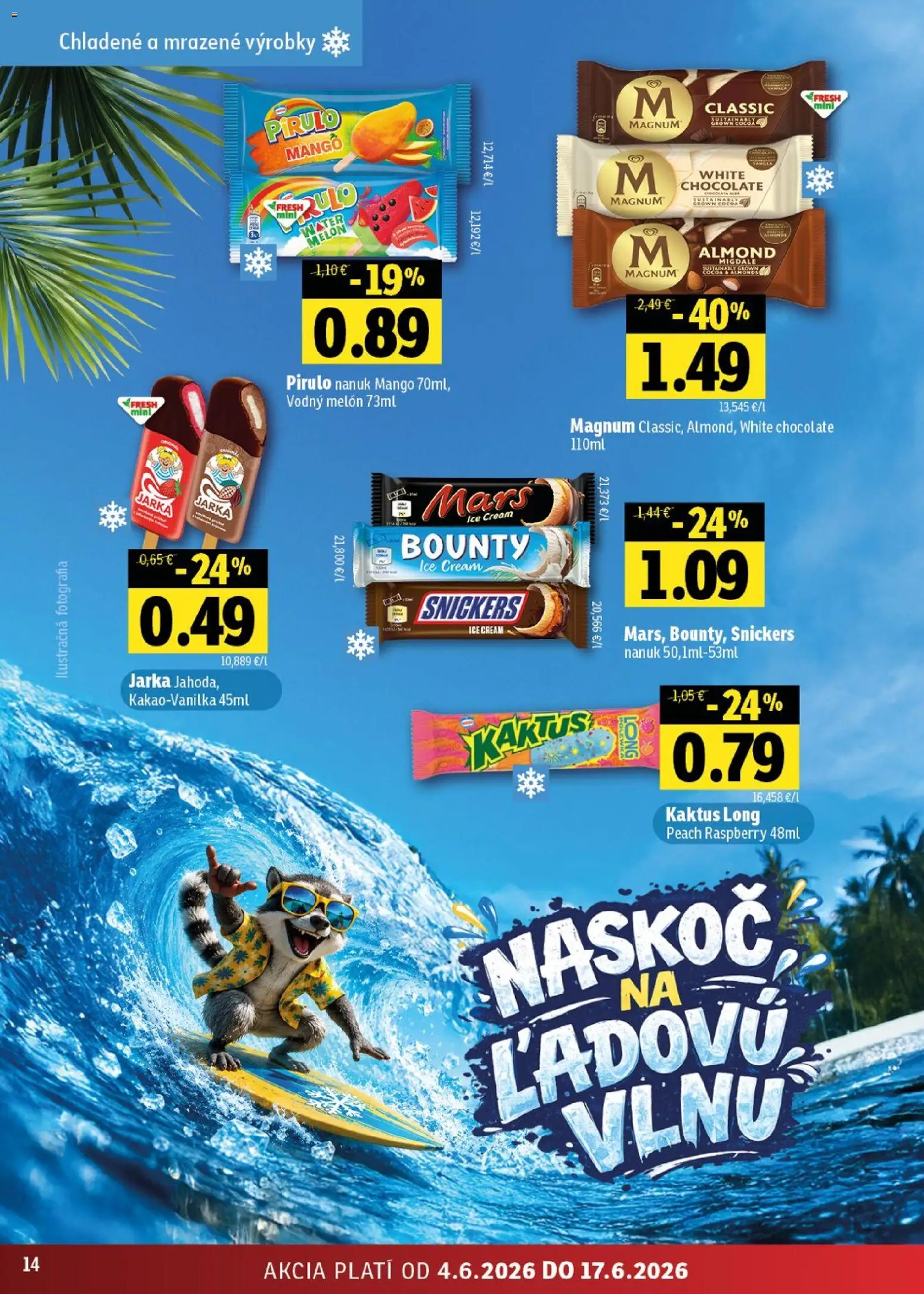 Nové Fresh akcie – leták je platný od 04.06.2026 | Strana: 14 | Produkty: Nanuk, Magnum, Mango, Melón