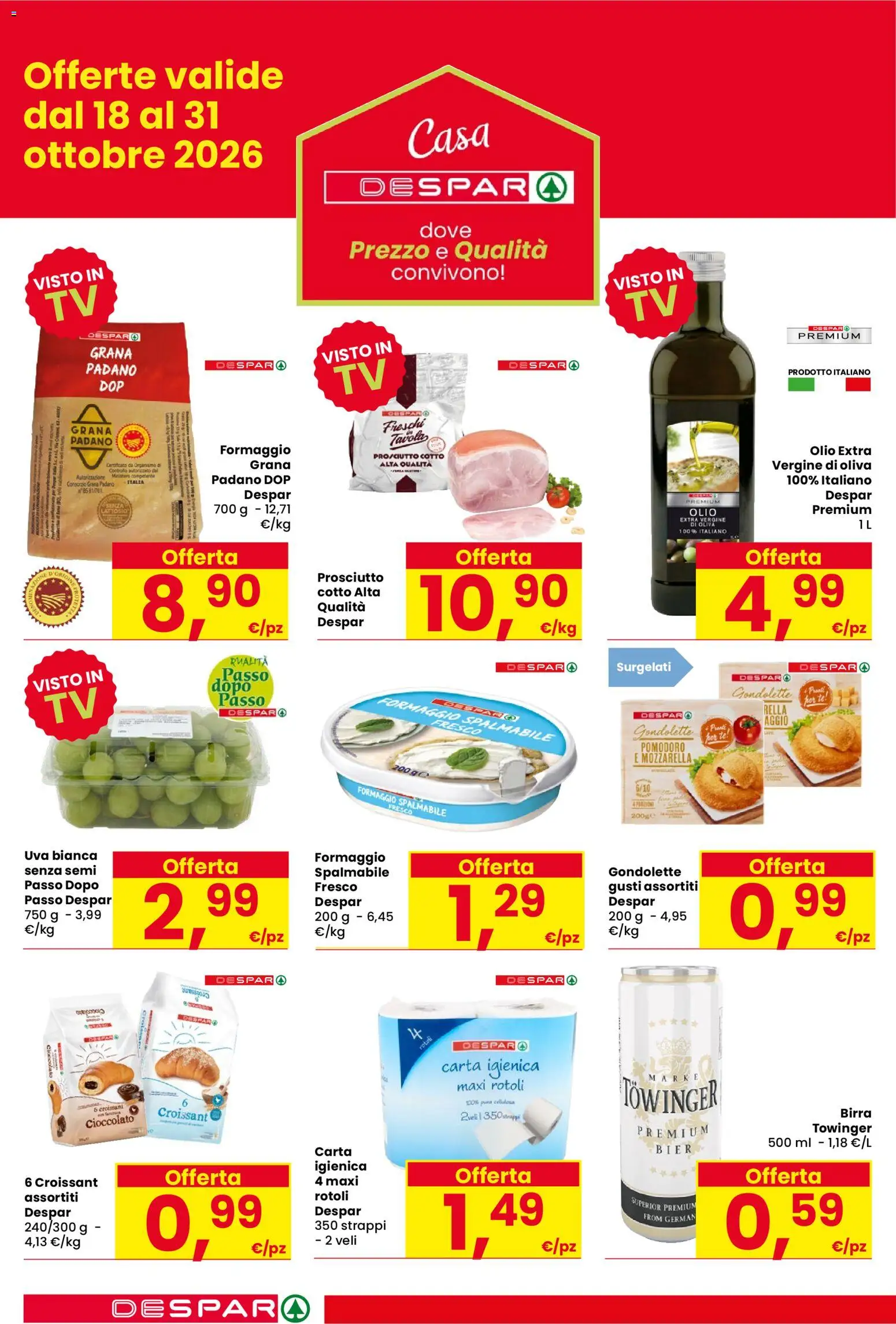 Volantino Despar del 15/10/2026 | Pagina: 8 | Prodotti: Mozzarella, Olio, Formaggio spalmabile, Croissant