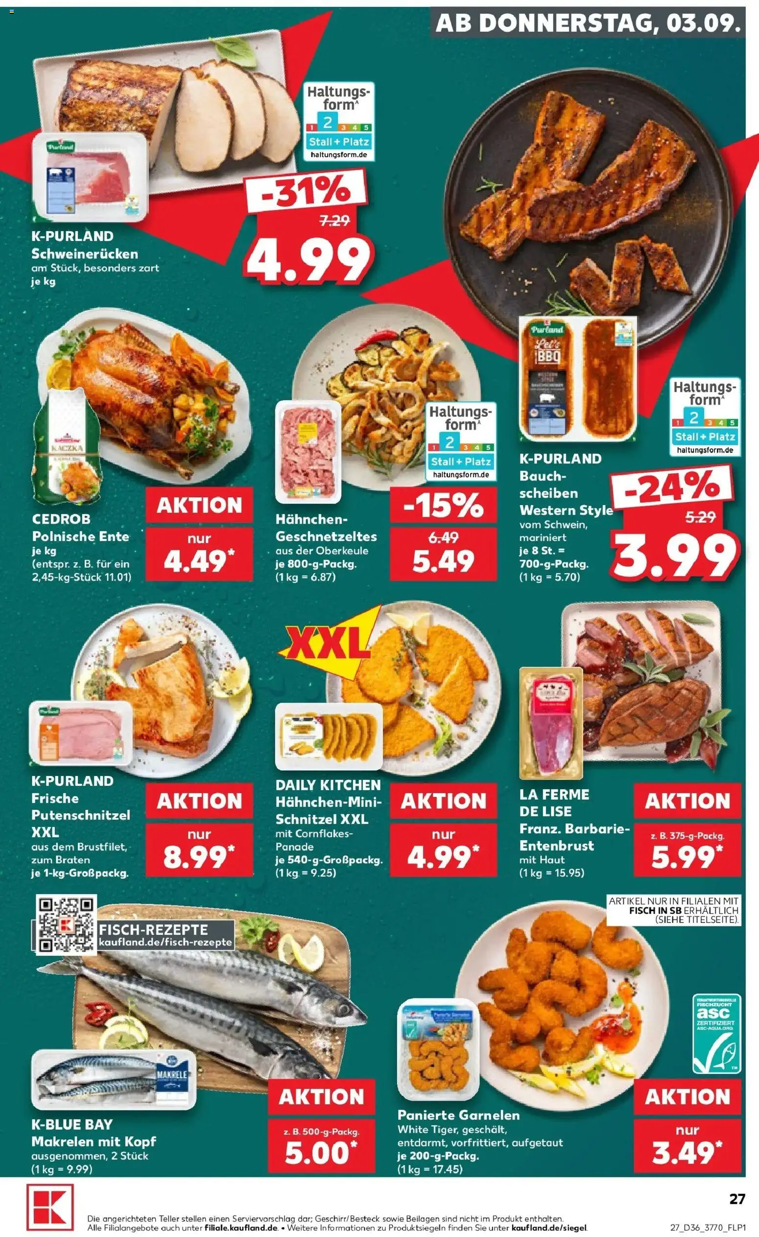 Prospekt Kaufland ab 31.08.2026 » Angebote Online zum Blättern | Seite: 36 | Produkte: Beilagen, Hahnchen, Garnelen, Schweinerucken