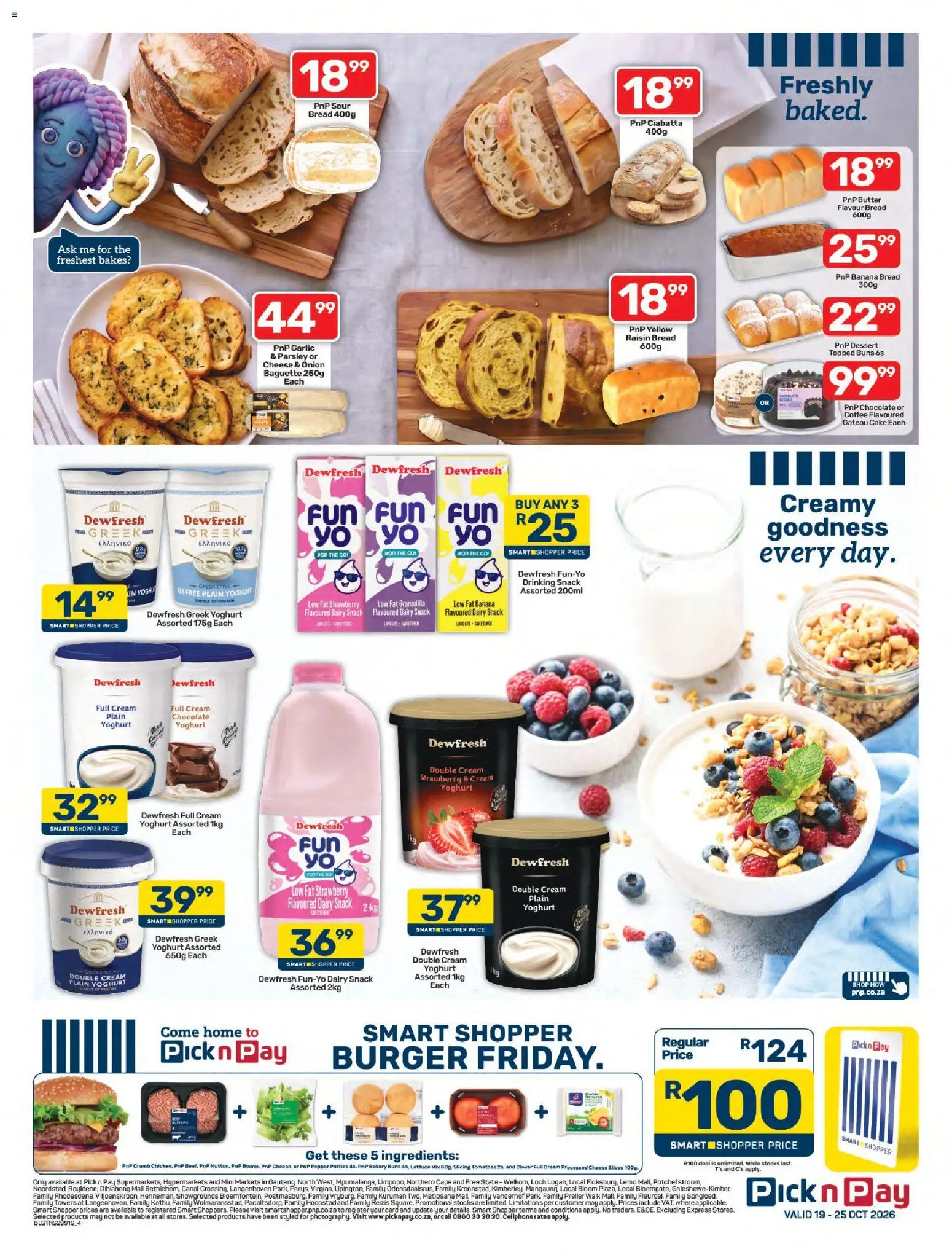New Pick n Pay catalogue – valid from 19/10/2026 | Page: 4 | Products: Yoghurt, Buns, Cream, Onion