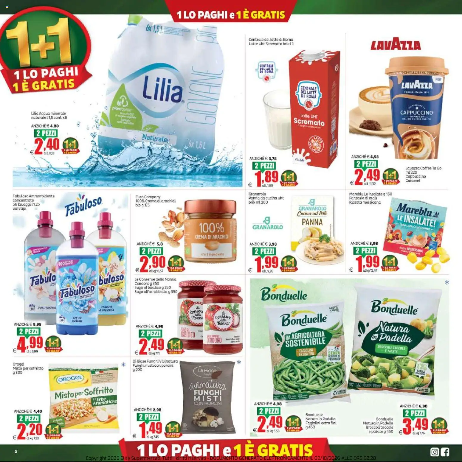 Volantino Elite Supermercati del 02/10/2026 | Pagina: 2 | Prodotti: Cappuccino, Acqua, Broccoli, Lavazza