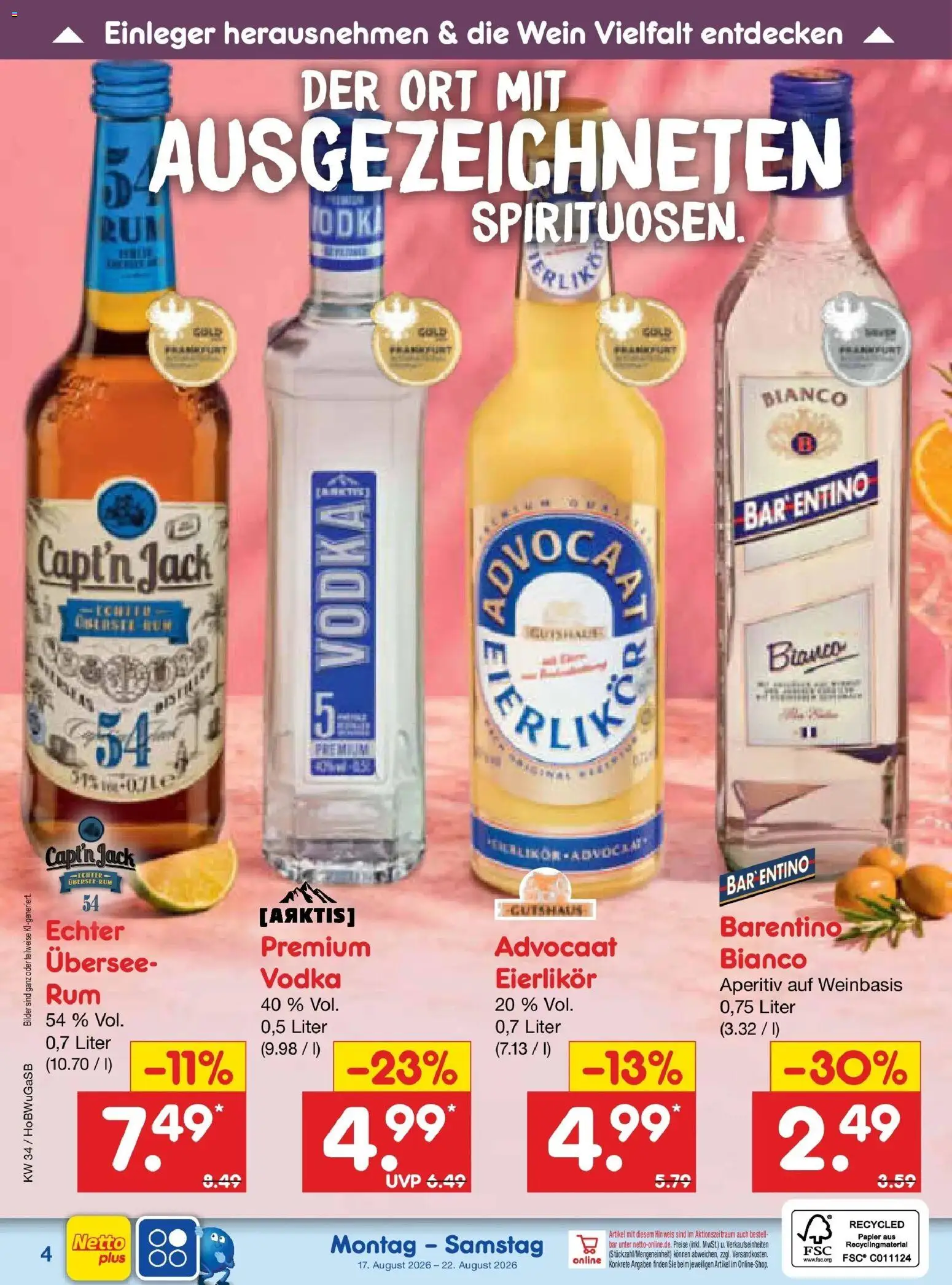 Netto Marken-Discount Prospekt Stemwede-Dielingen – gültig ab 17.08.2026 | Seite: 45 | Produkte: Rum, Bilder, Wein, Vodka