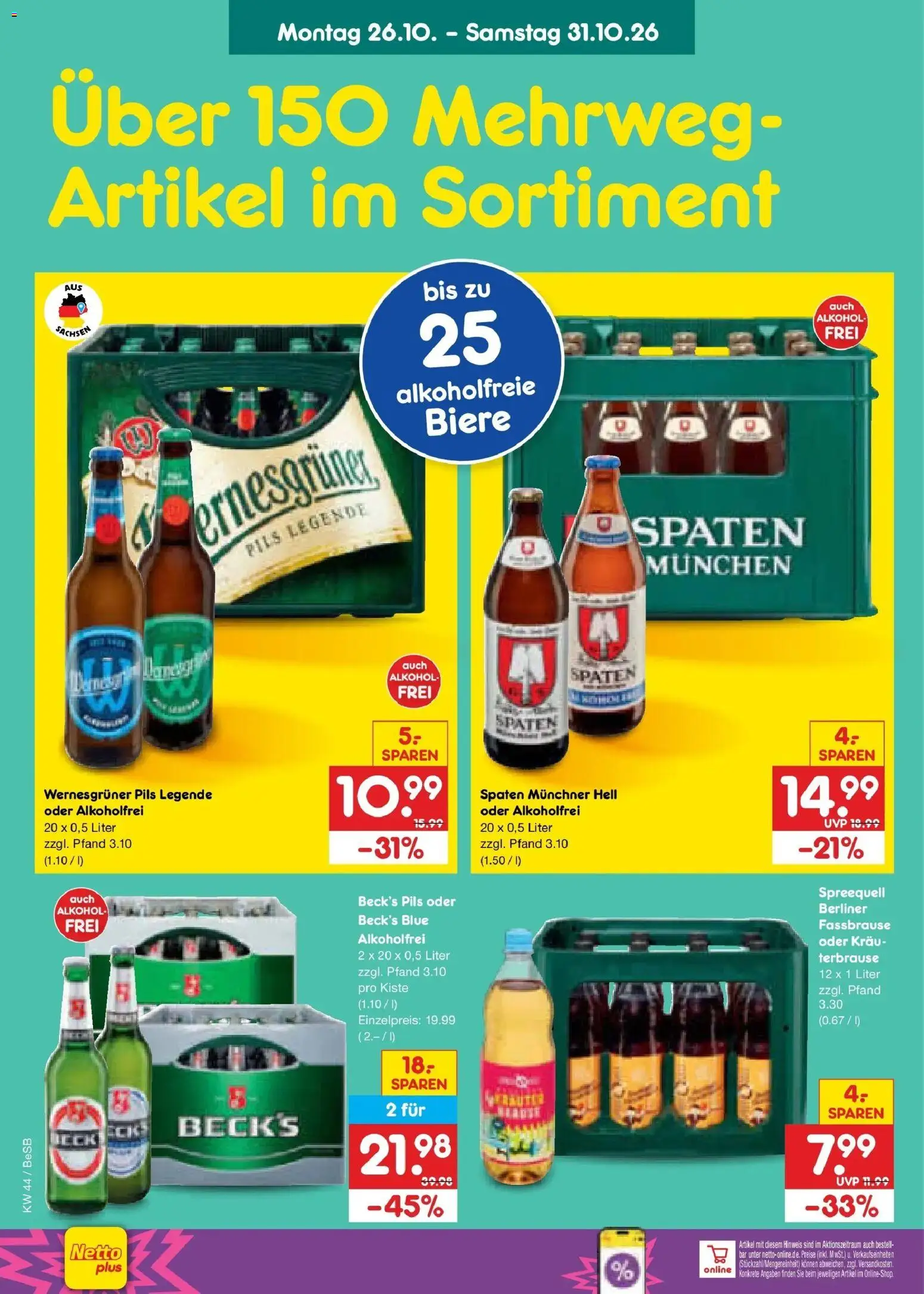 Netto Marken-Discount Prospekt – gültig ab 28.10.2026 | Seite: 51 | Produkte: Berliner, Pils, Wernesgruner, Alkohol