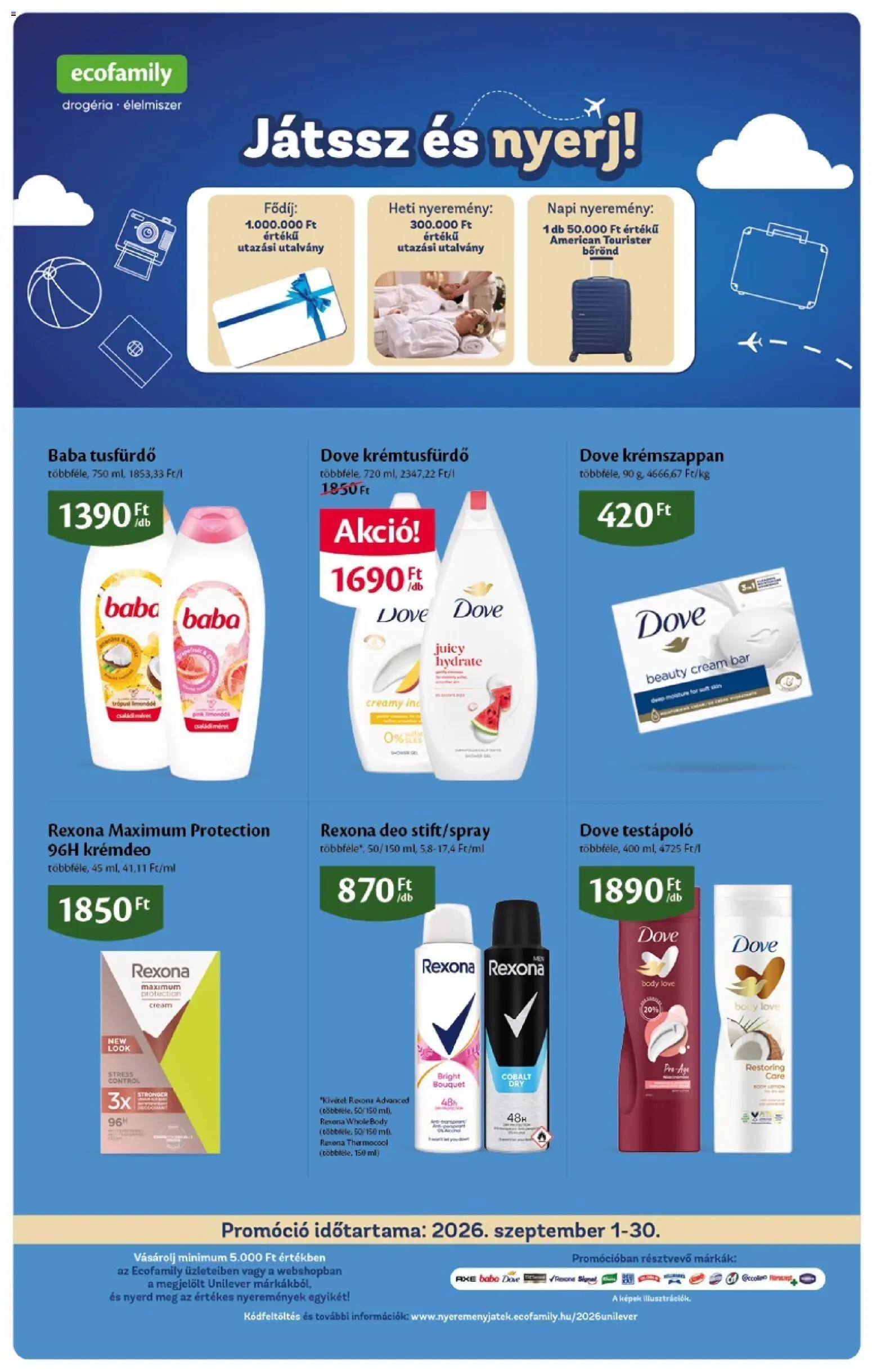 Ecofamily akciós ujság - amely érvényes a következő dátumtól: 2026.09.03. | Oldal: 12 | Termékek: Rexona, Testápoló, Tusfürdő, Baba