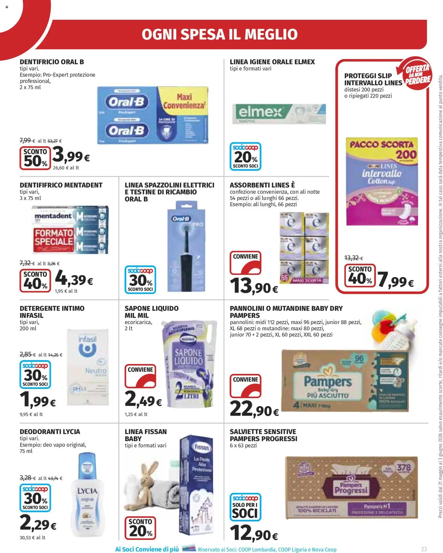 Volantino Ipercoop del 21.05.2026 | Pagina: 23 | Prodotti: Dentifricio, Mutandine, Slip, Pampers