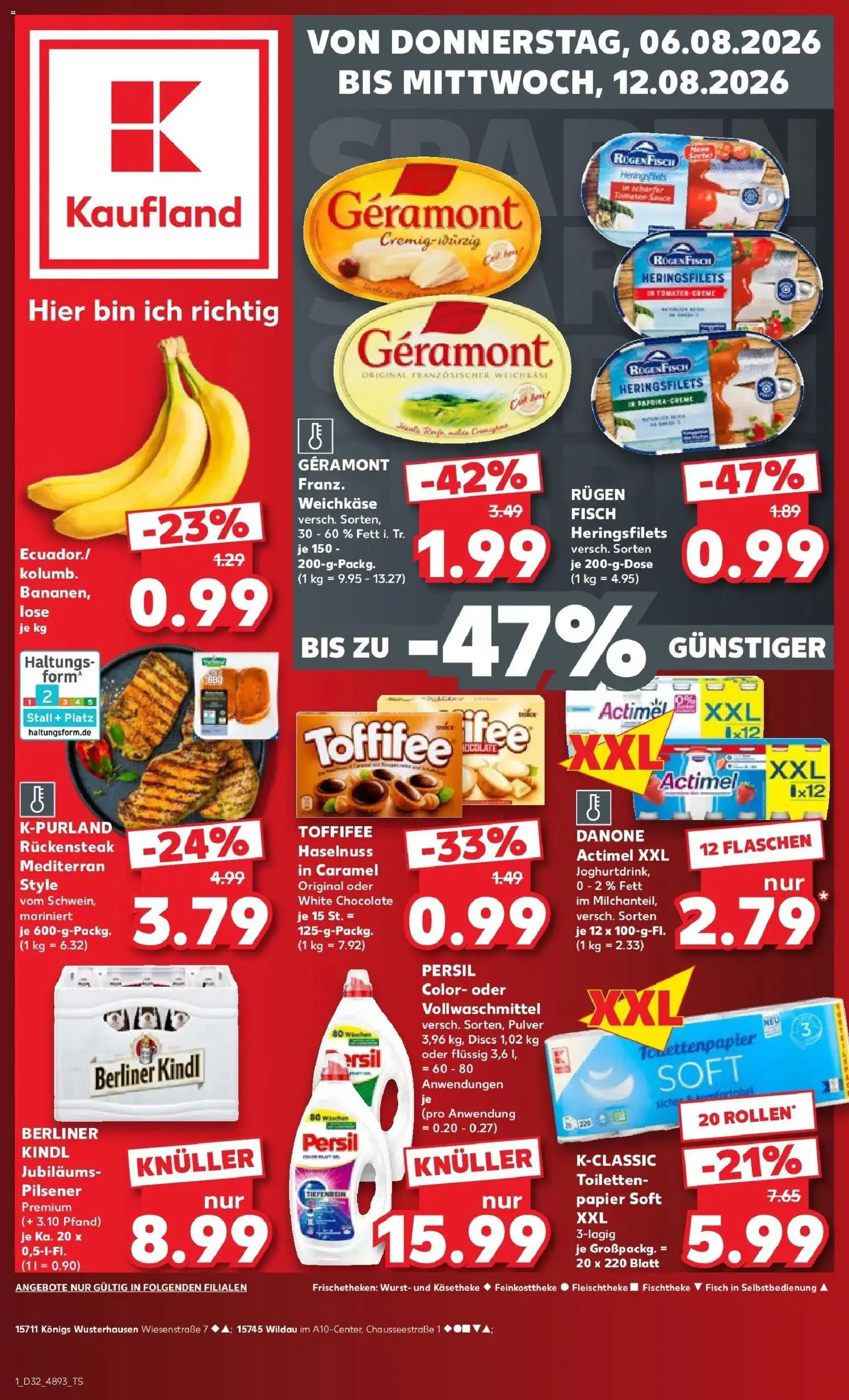 Prospekt Kaufland ab 06.08.2026 » Angebote Online zum Blättern | Seite: 1 | Produkte: Actimel, Fisch, Wurst, Persil