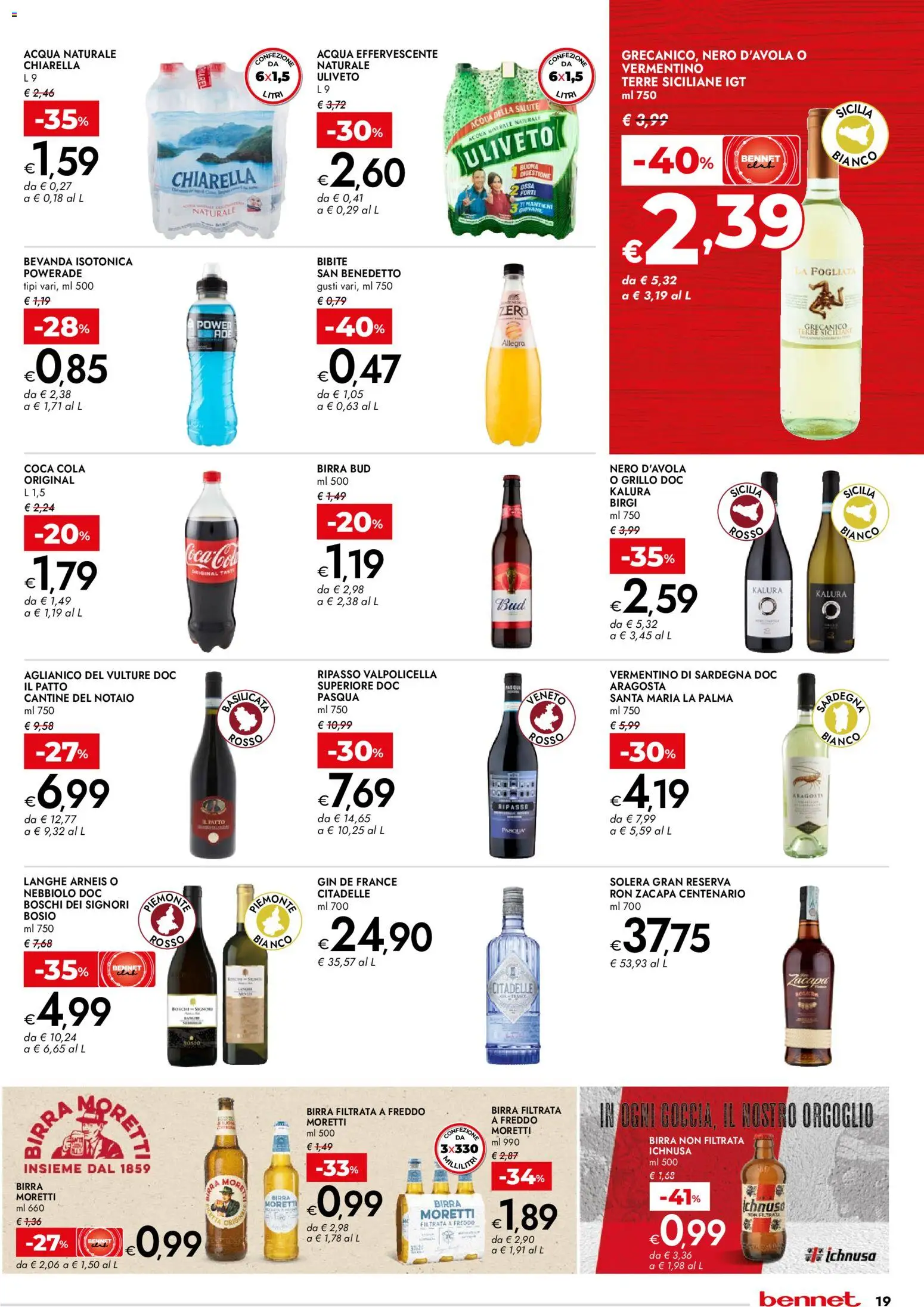 Volantino bennet del 07.04.2026 | Pagina: 19 | Prodotti: Birra, Acqua, Birra Moretti, Coca Cola