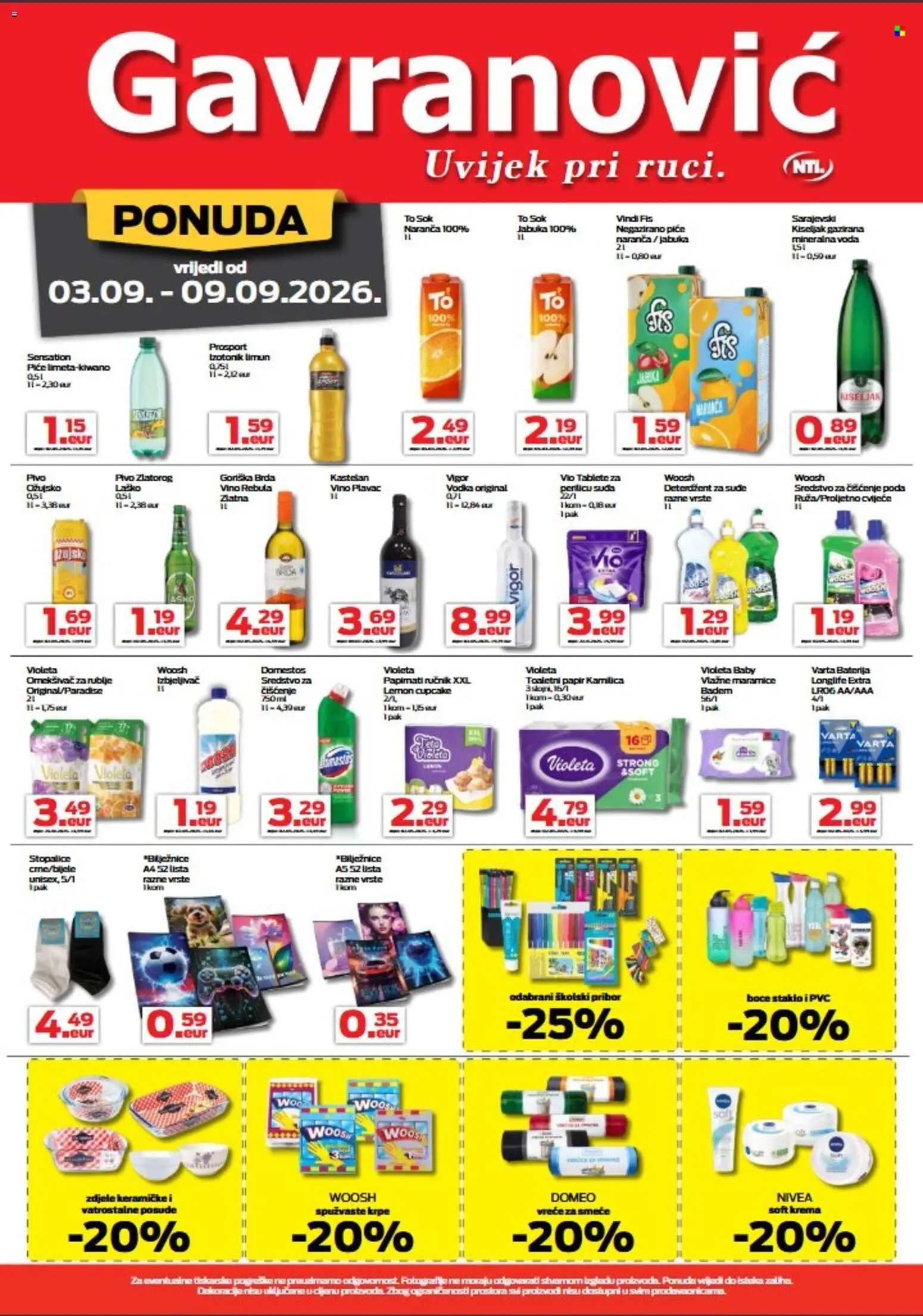 Gavranović katalog | vrijedi od 03.09.2026 | Stranica: 4 | Proizvodi: Vino, Voda, Domestos, Badem