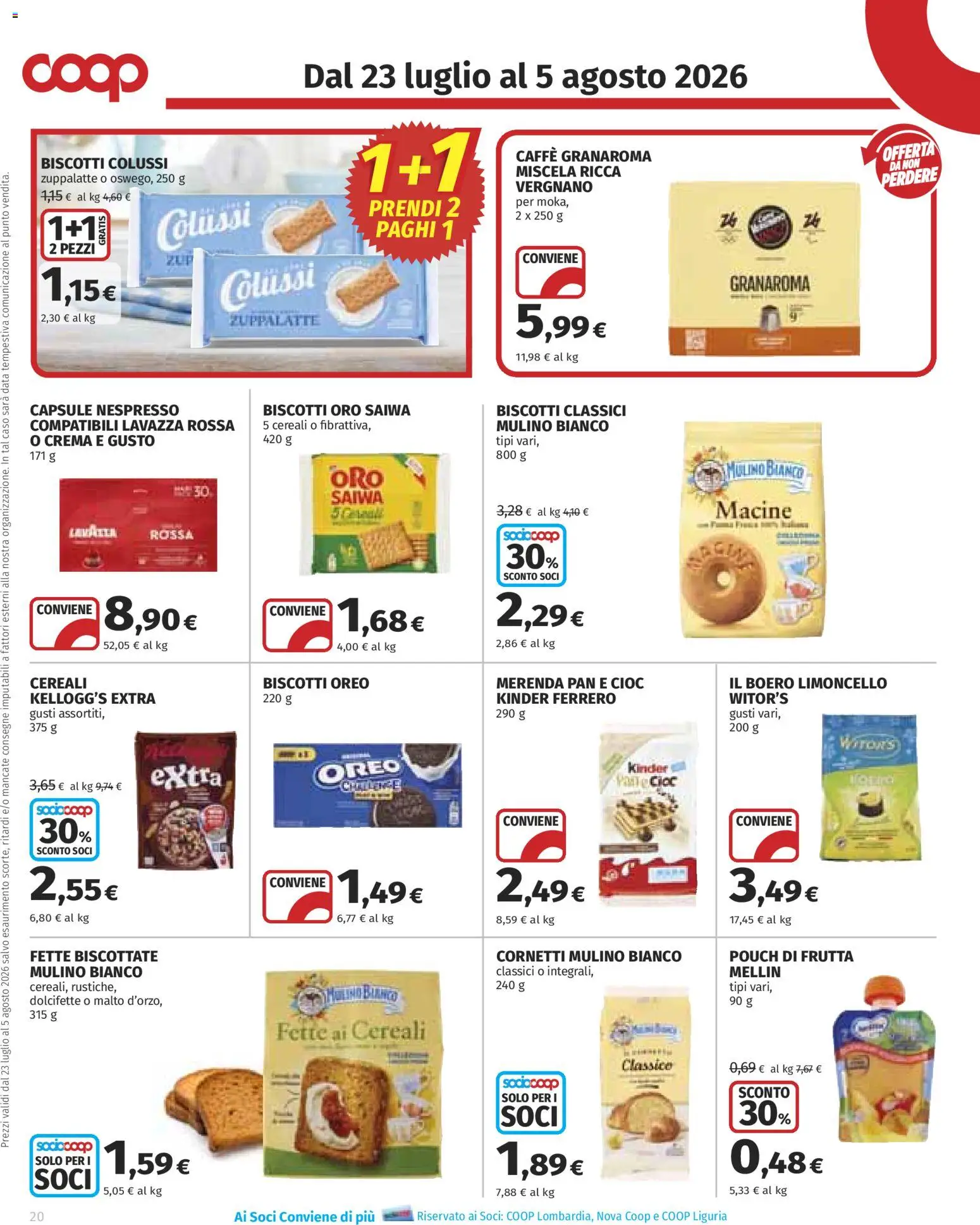 Volantino COOP del 23/07/2026 | Pagina: 20 | Prodotti: Caffè, Cereali, Biscotti, Data