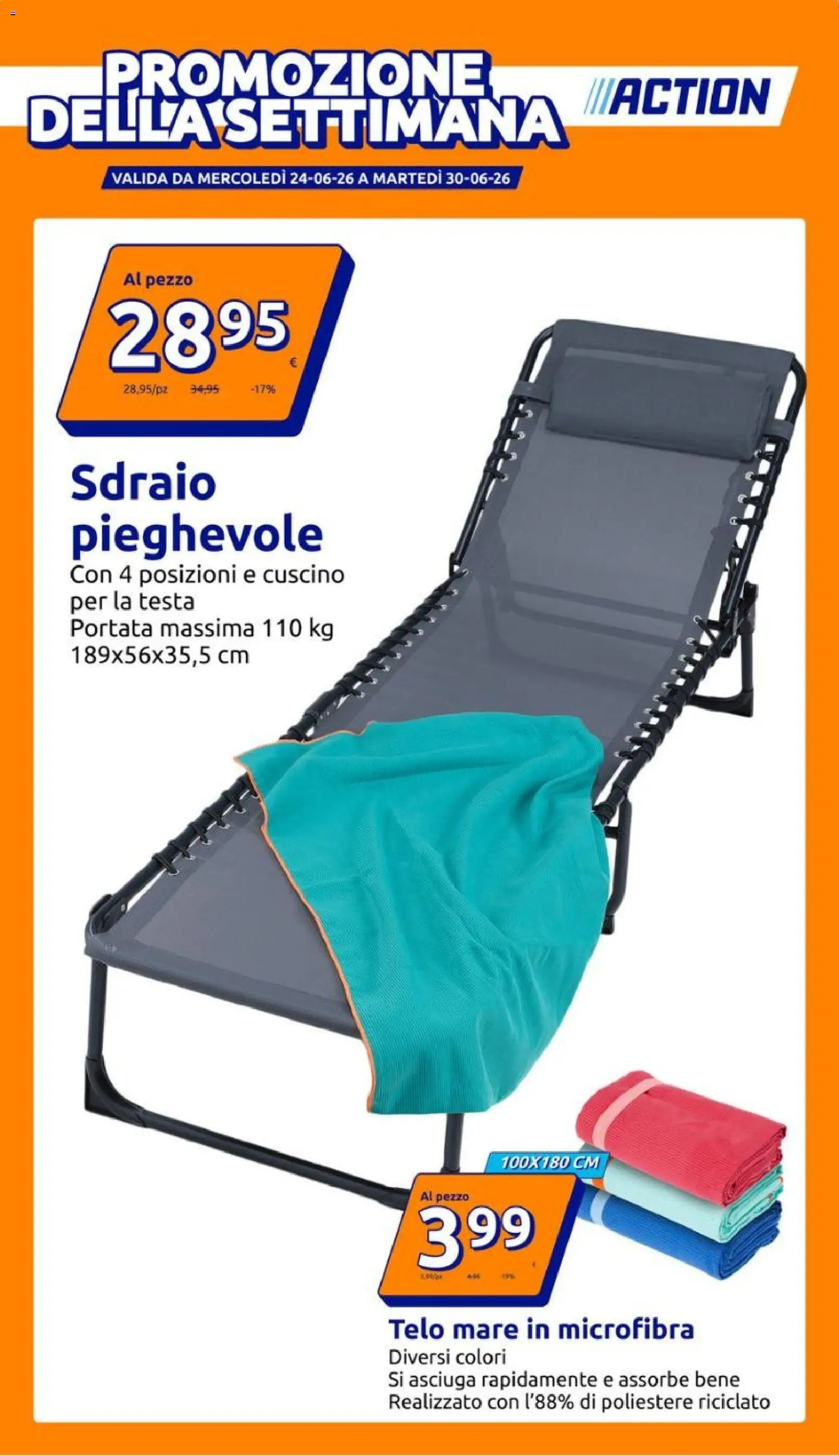 Volantino Action del 24/06/2026 | Pagina: 1 | Prodotti: Sdraio, Cuscino