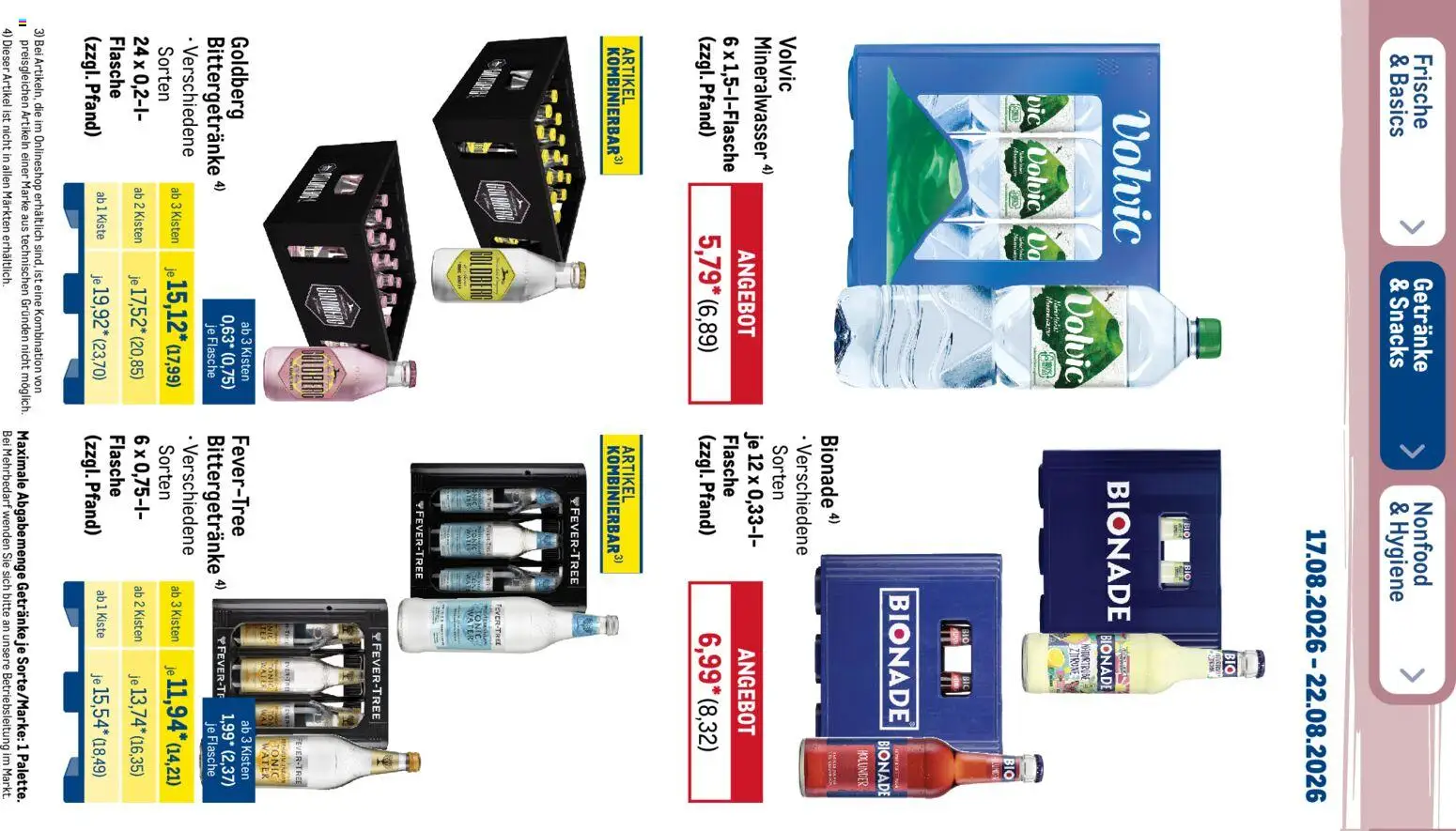 Metro NonFood-Angebote – gültig ab 17.08.2026 | Seite: 22 | Produkte: Bionade, Mineralwasser, Zitrone, Volvic