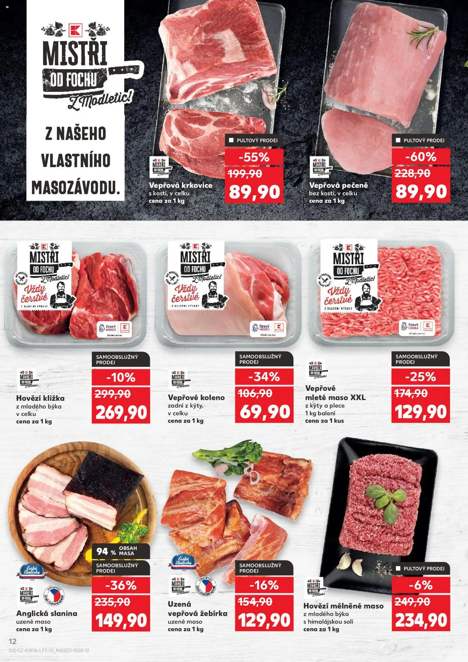 Kaufland leták od 15.04.2026 | Strana: 12 | Produkty: Hovězí kližka, Anglická slanina, Vepřové koleno zadní, Mleté maso