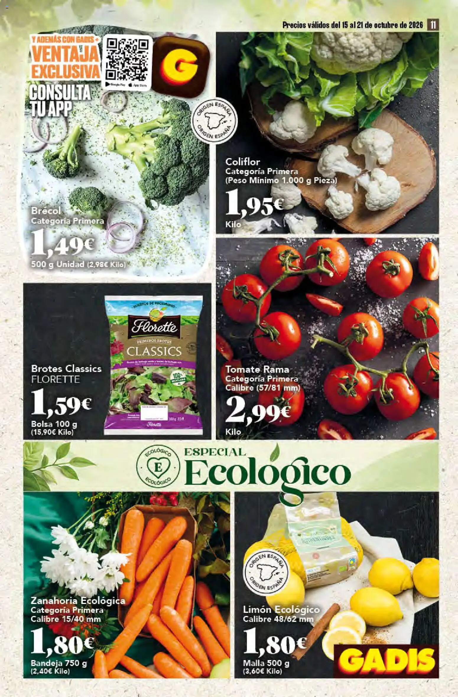 Gadis - folleto │ válido desde el 15/10/2026 | Página: 11 | Productos: Coliflor, Tomate, Peso, Bandeja