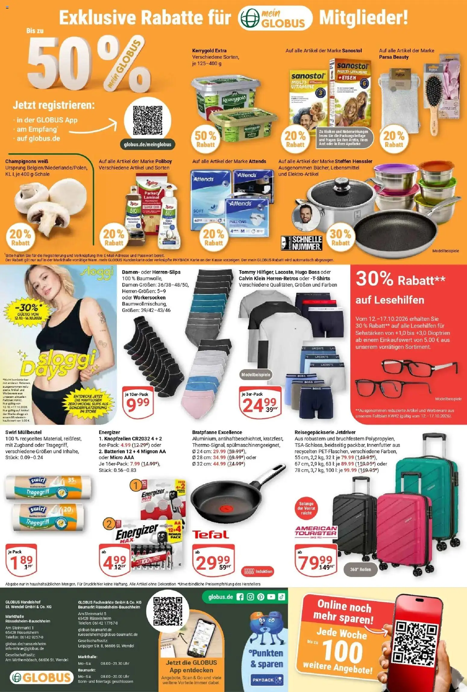 Globus Prospekt Rüsselsheim (ab 12.10.2026) » Angebote online | Seite: 26 | Produkte: Batterien, Champignons, Telefon, Uhr
