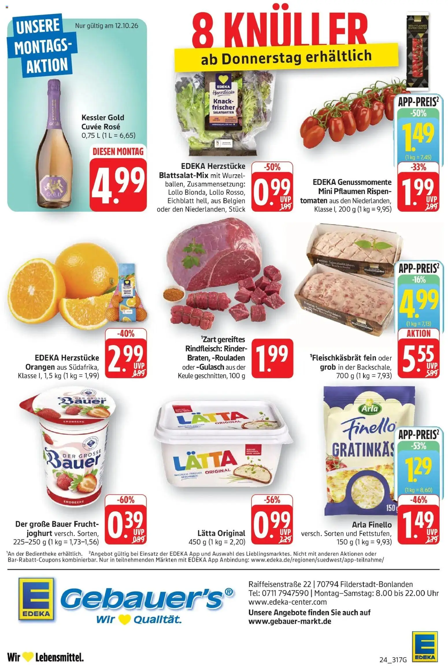 Edeka Prospekt Filderstadt-Bonlanden (ab 12.10.2026) » Angebote Online | Seite: 24 | Produkte: Joghurt, Orangen, Rindfleisch, Uhr