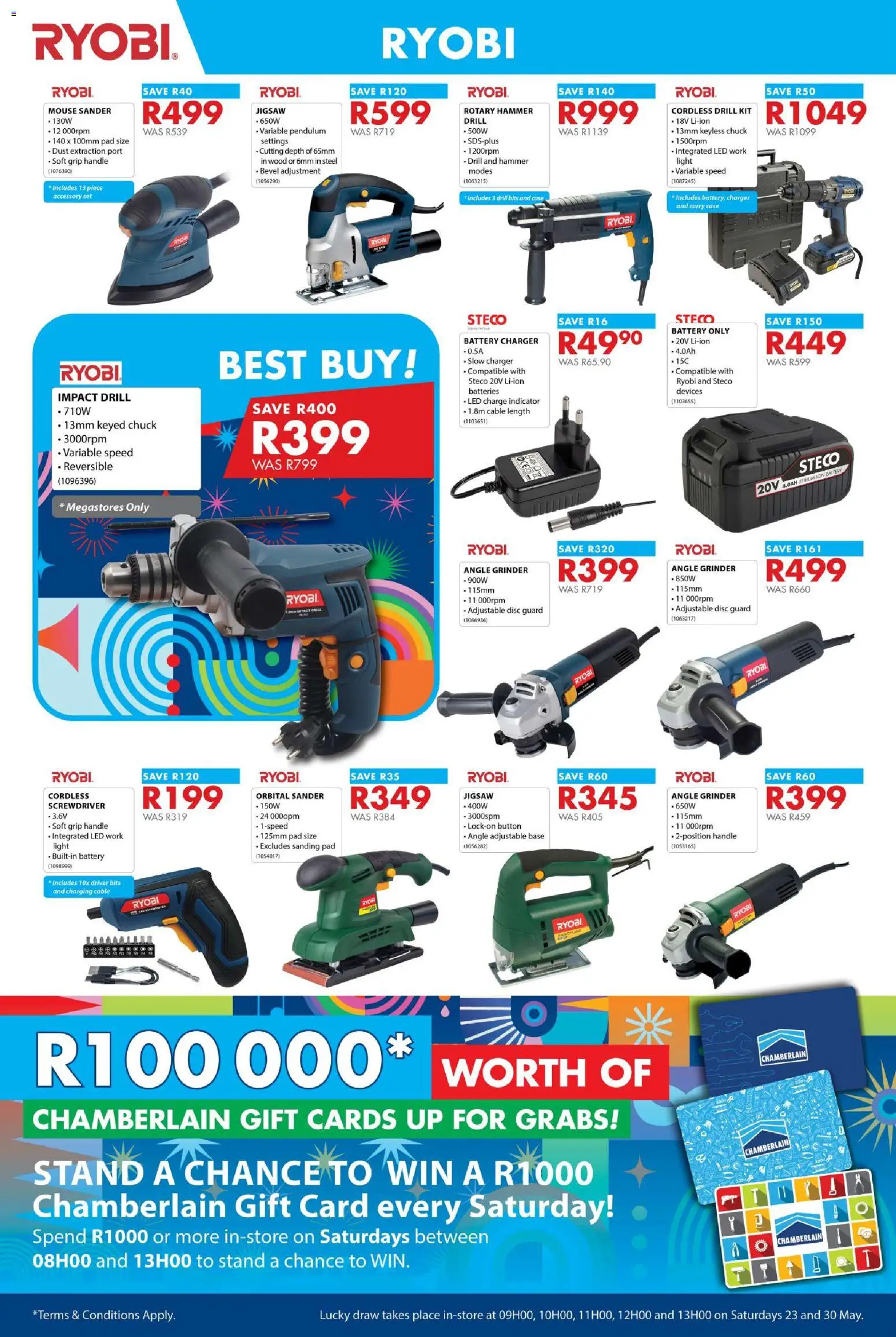 New Chamberlain catalogue – valid from 21.05.2026 | Page: 8 | Products: Drill, Light, Hammer, Angle grinder