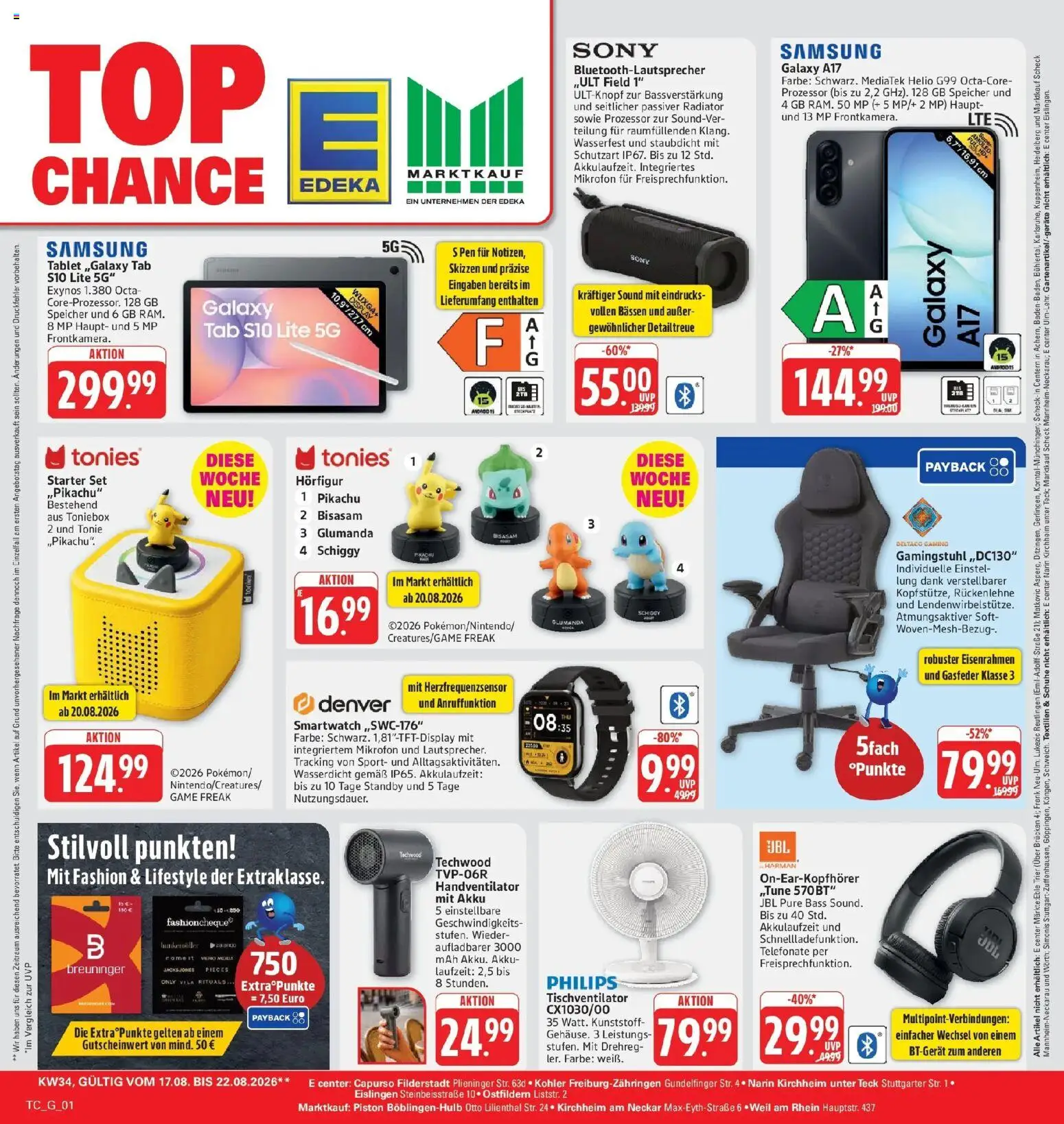 Edeka Prospekt Eislingen (ab 17.08.2026) » Angebote Online | Seite: 29 | Produkte: Sony, Samsung, Gamingstuhl, Tablet