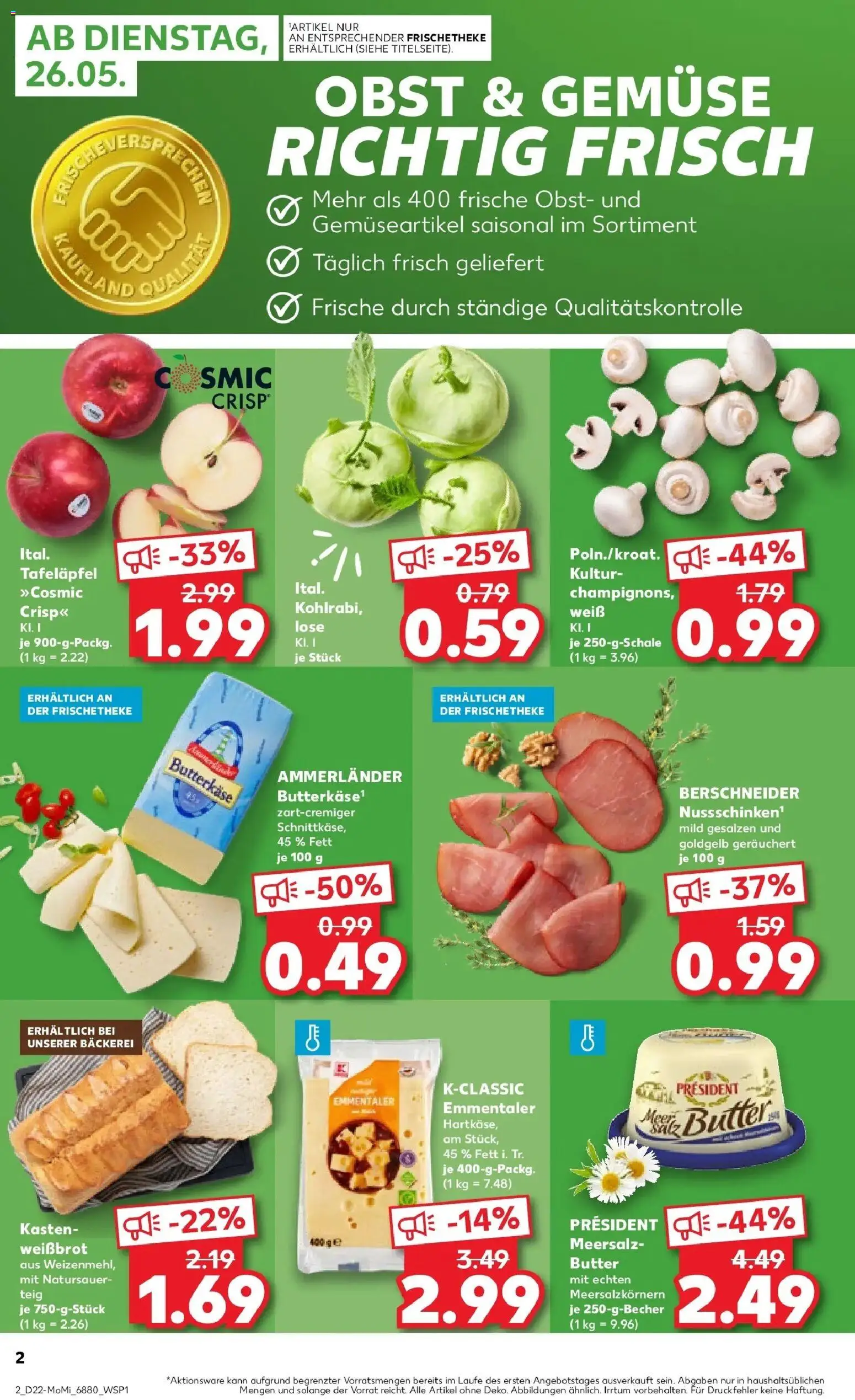 Kaufland Prospekt Völklingen – gültig ab 26.05.2026 | Seite: 2 | Produkte: Bäckerei, Kohlrabi, Champignons, Gemüse