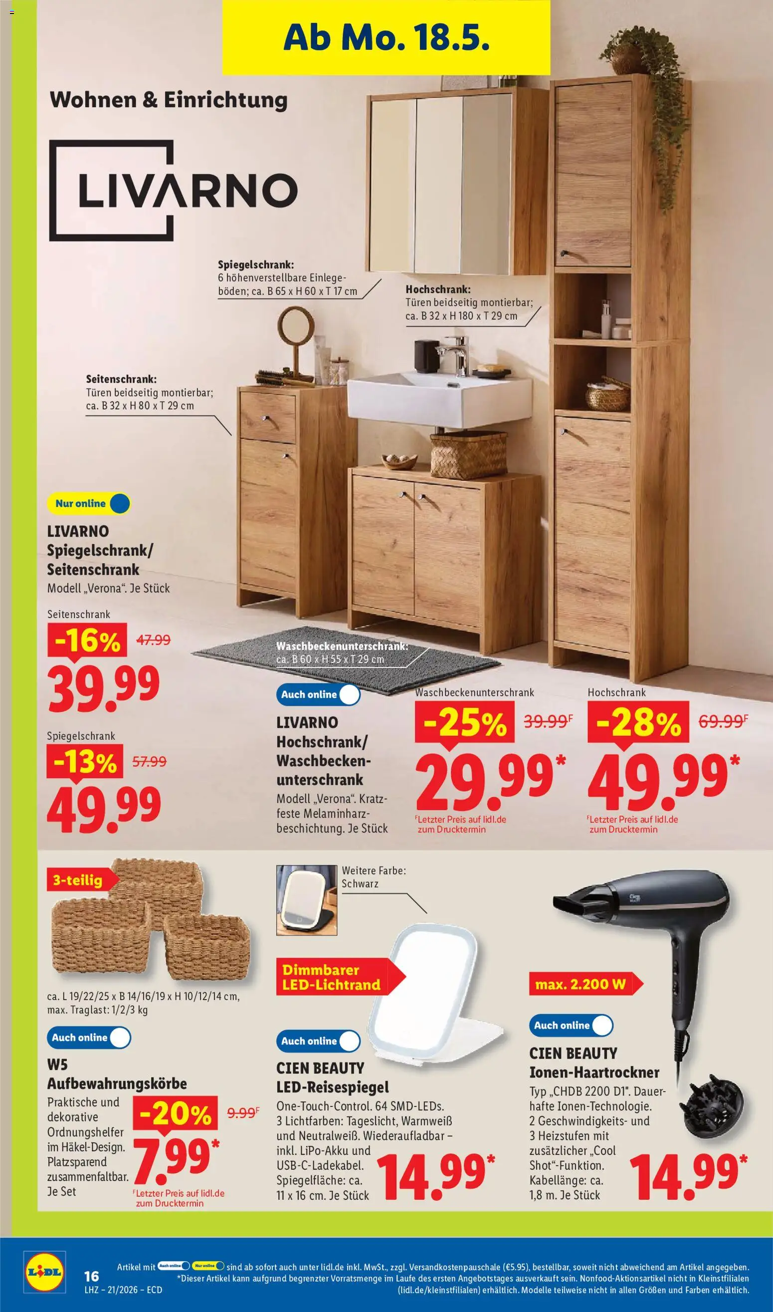 Lidl Prospekt – gültig ab 18.05.2026 | Seite: 34 | Produkte: Waschbecken, Spiegelschrank, Unterschrank, Hochschrank