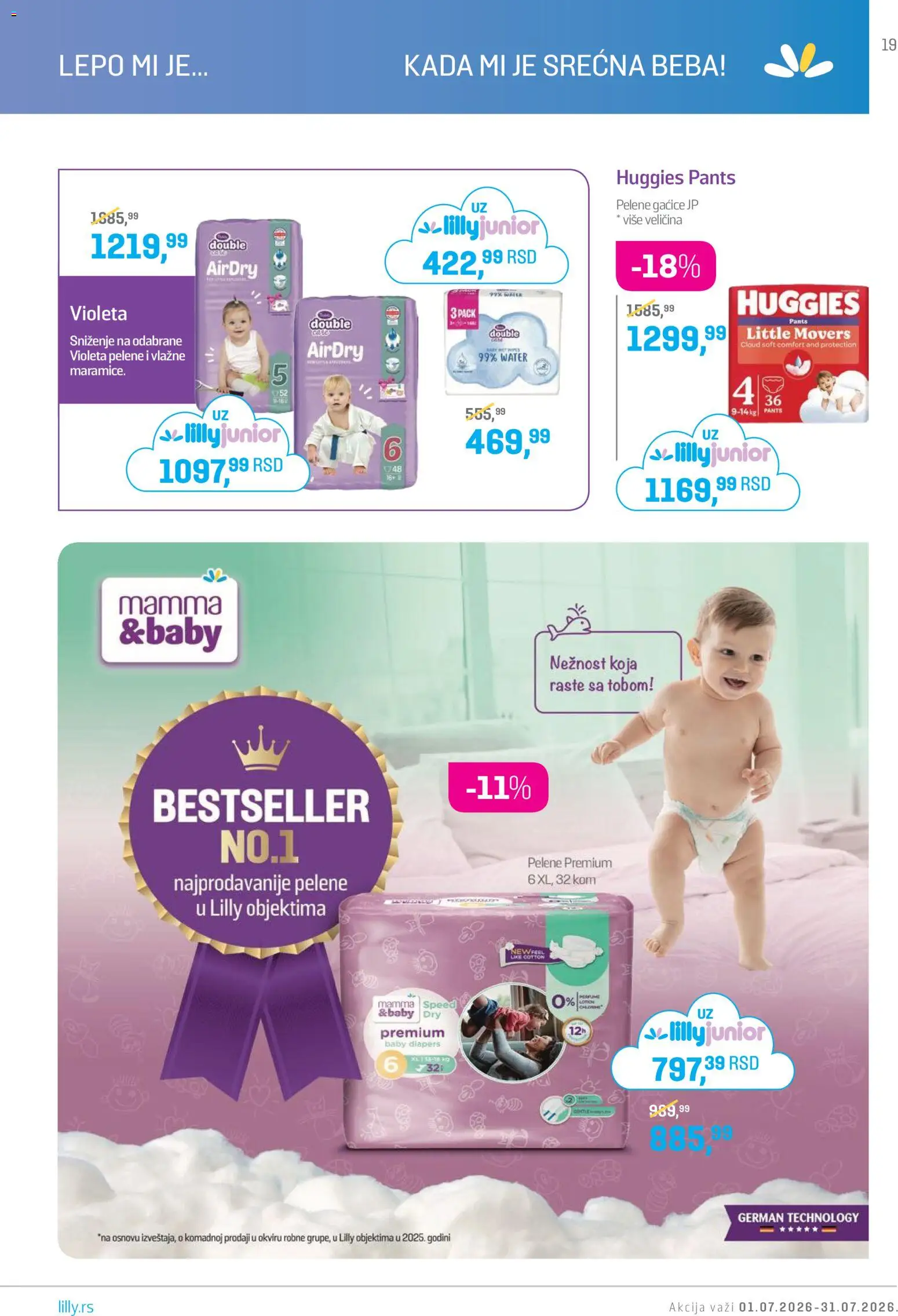 Lilly drogerie katalog - važi od 01.07.2026 | Strana: 19 | Proizvode: Gaćice, Pelene