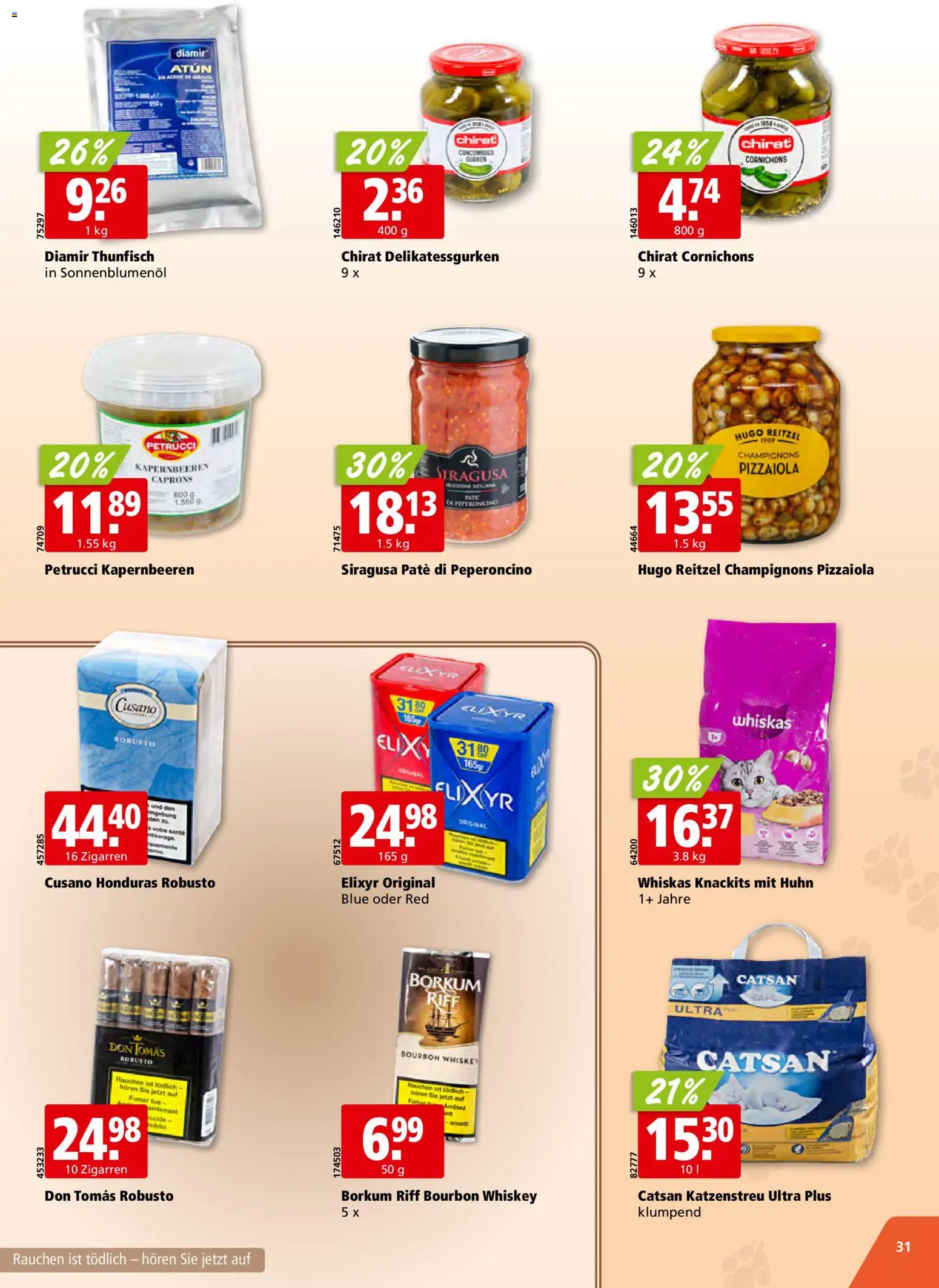 Aligro aktionen Schlieren, Gossau SG, Frauenfeld, Rapperswil-Jona, Sargans, Bern – gültig ab 20.04.2026 | Seite: 31 | Produkte: Champignons, Bourbon, Gurken, Whiskey