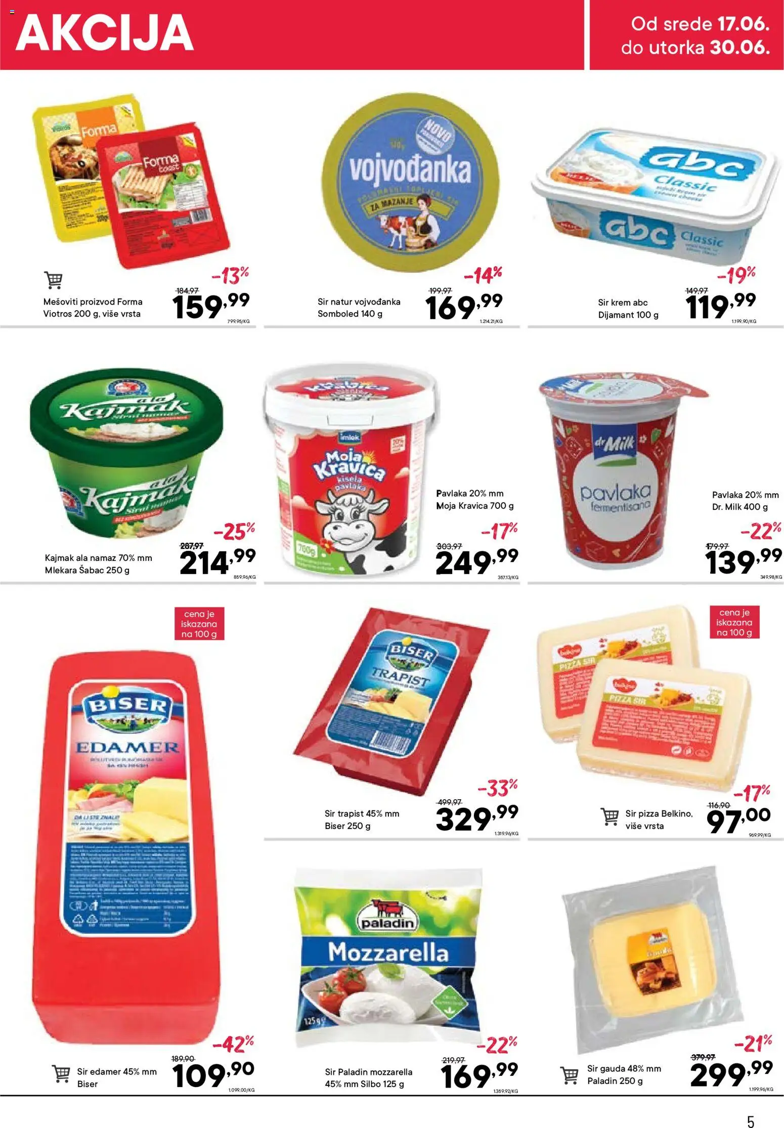 PerSu katalog - važi od 17.06.2026 | Strana: 5 | Proizvode: Edamer, Moja kravica, Mozzarella, Pavlaka