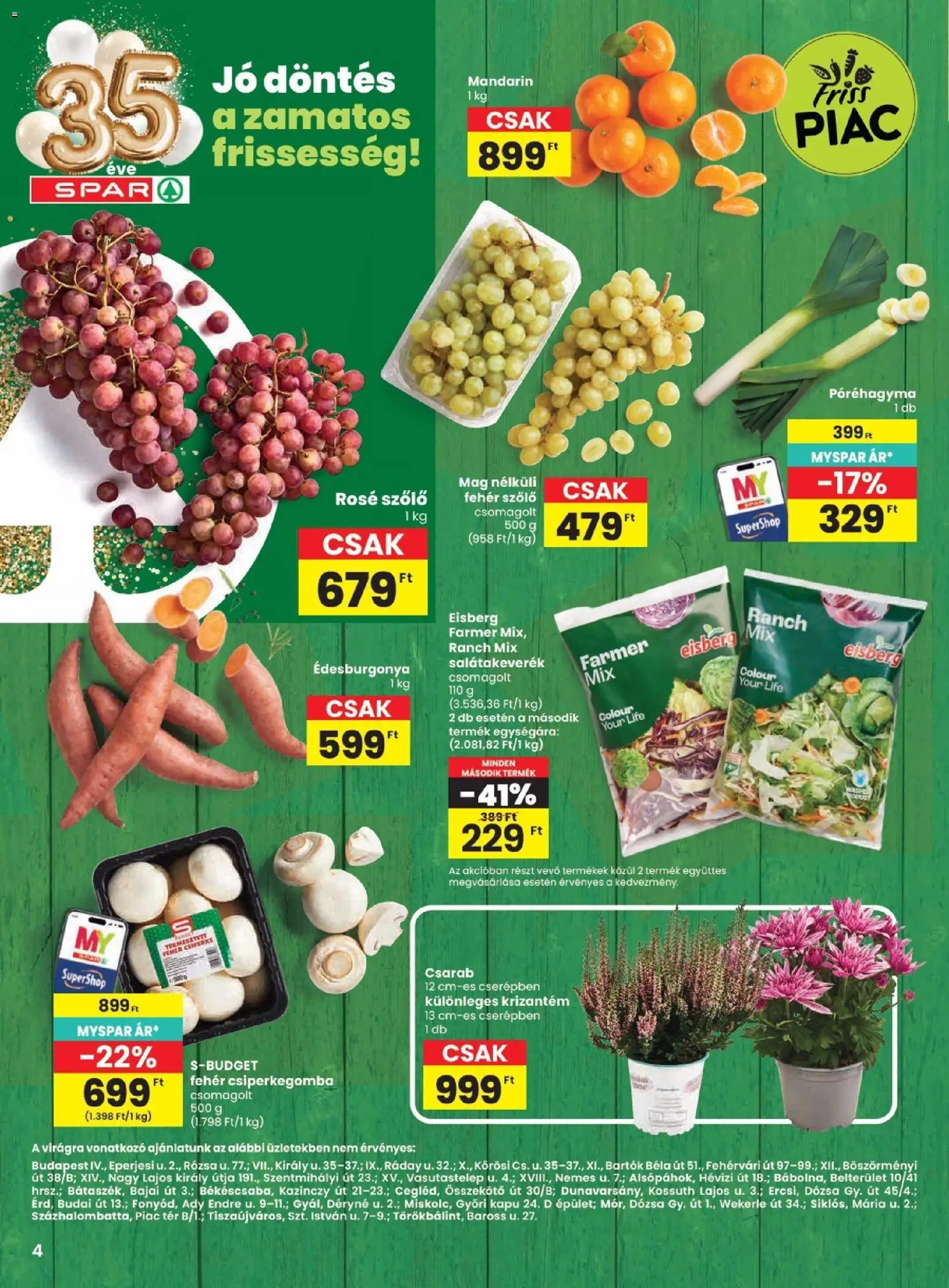 Spar akciós ujság - amely érvényes a következő dátumtól: 2026.09.24. | Oldal: 4 | Termékek: Szőlő, Csiperkegomba, Farmer, Rosé