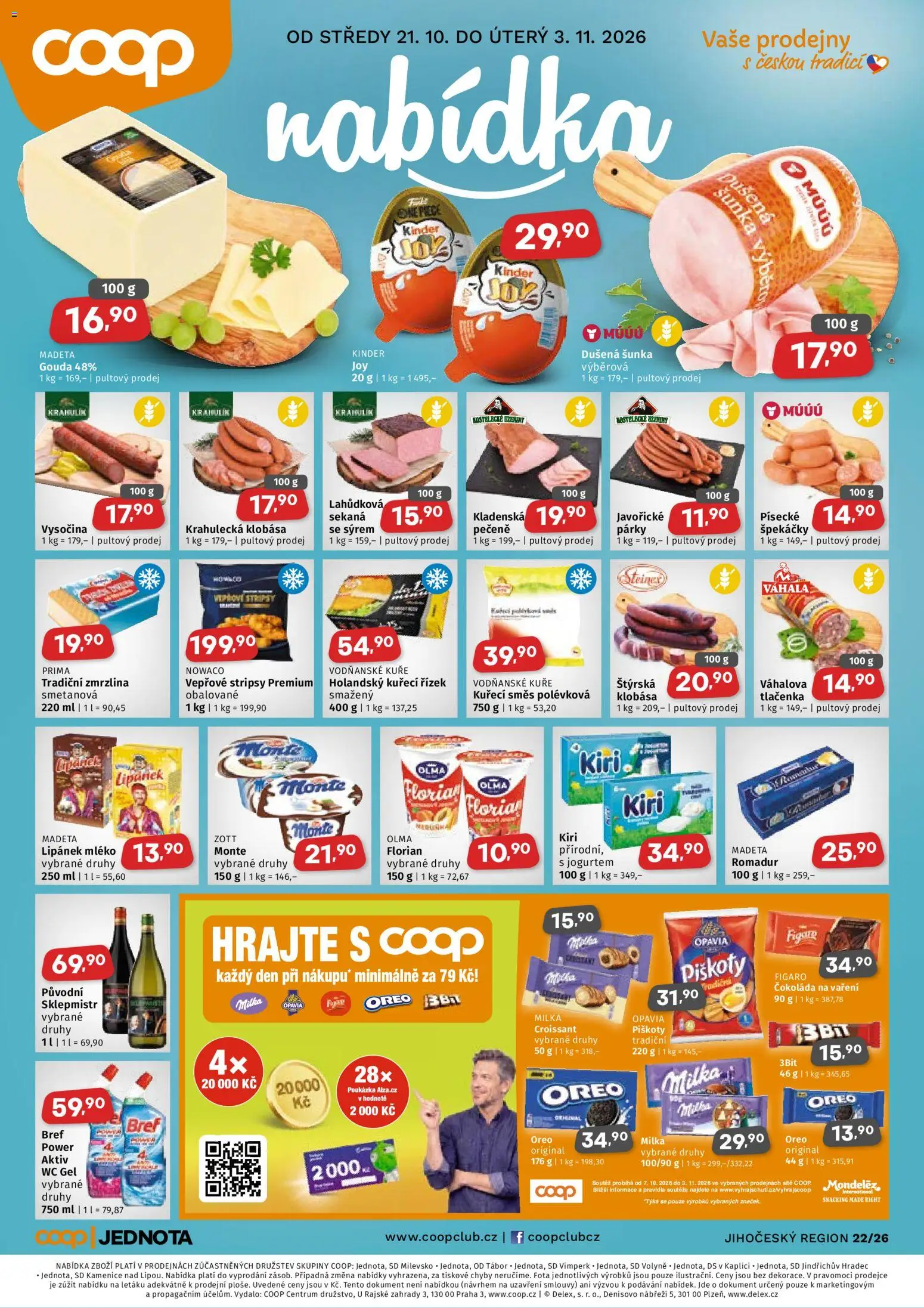 Coop leták - Jihočeský region od 21.10.2026 | Strana: 1 | Produkty: Gouda, Mléko, Tlačenka, Čokoláda na vaření